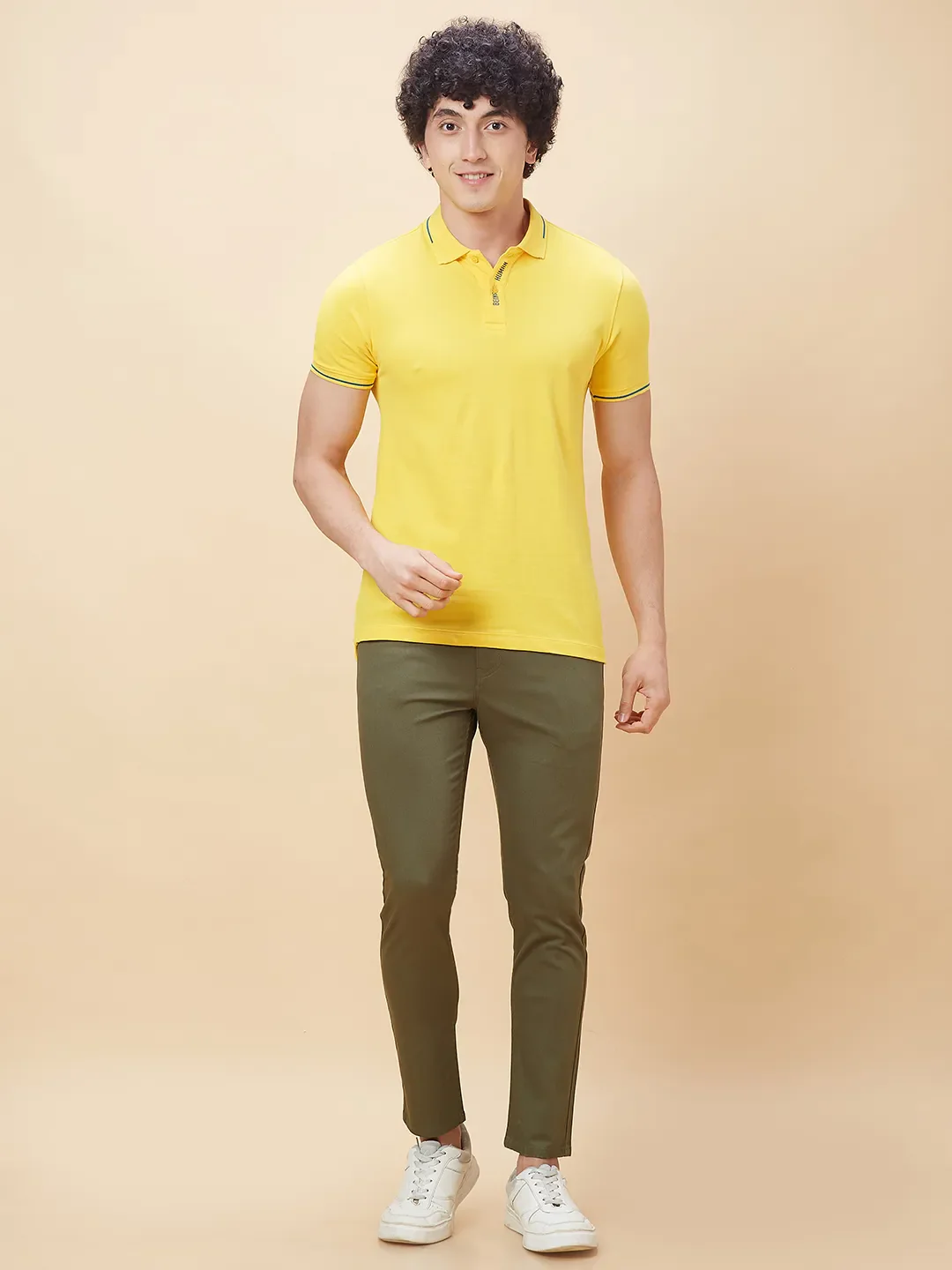 Yellow Regular Fit Men's Polo T-Shirt by Being Human Clothing - Image 2