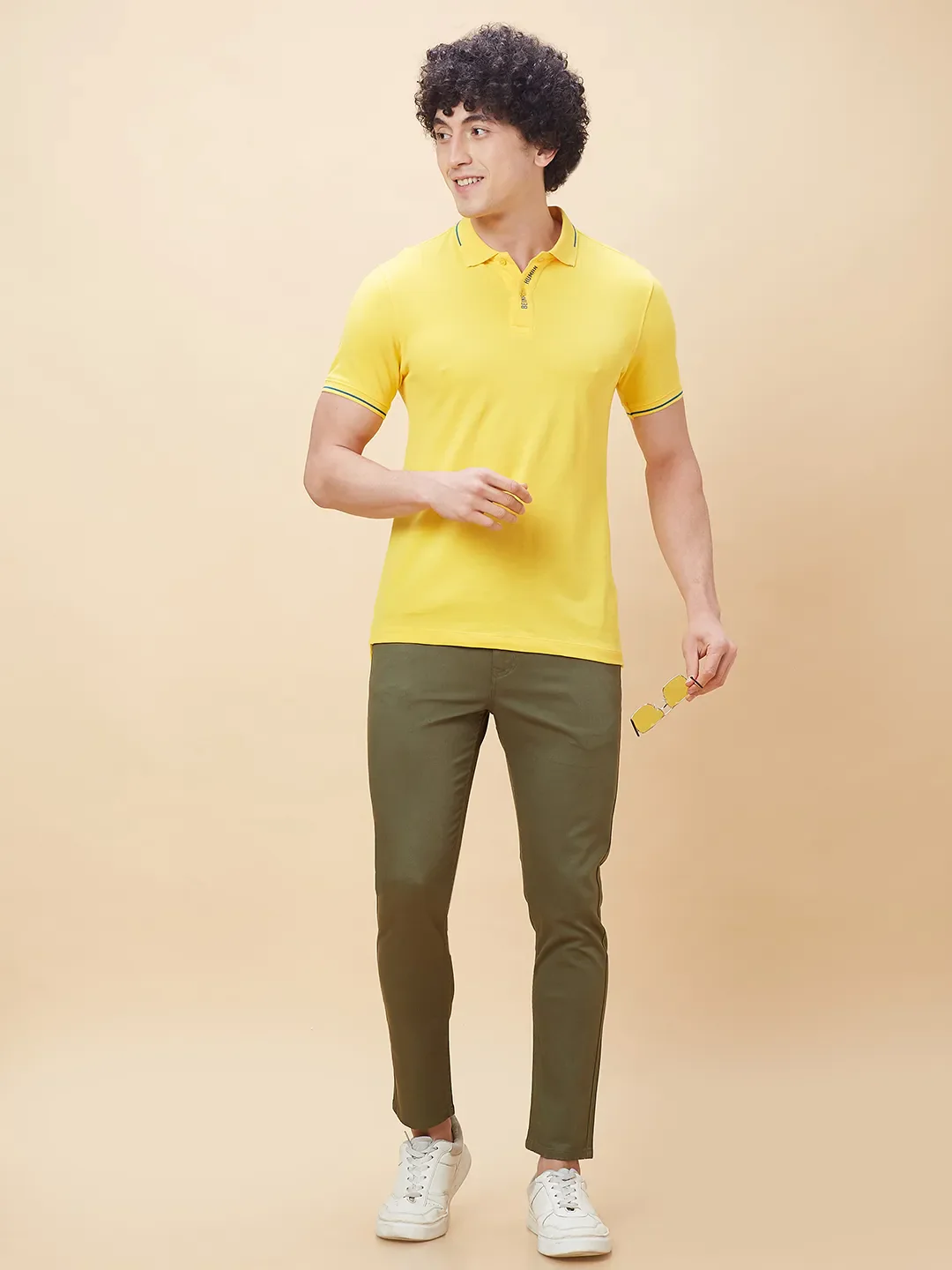 Yellow Regular Fit Men's Polo T-Shirt by Being Human Clothing - Image 6