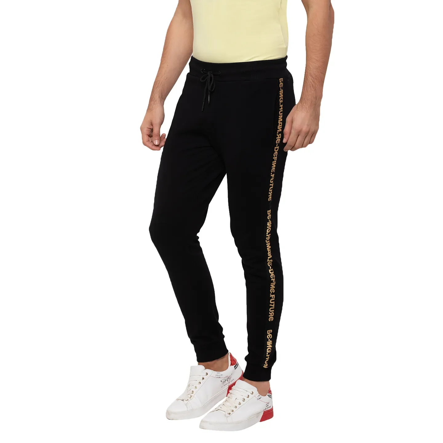 Black Regular Fit Men's Track Pants by Being Human Clothing - Image 4