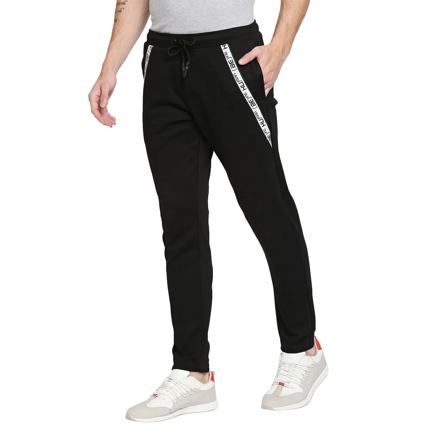 Black Regular Fit Men's Track Pants by Being Human Clothing - Image 2