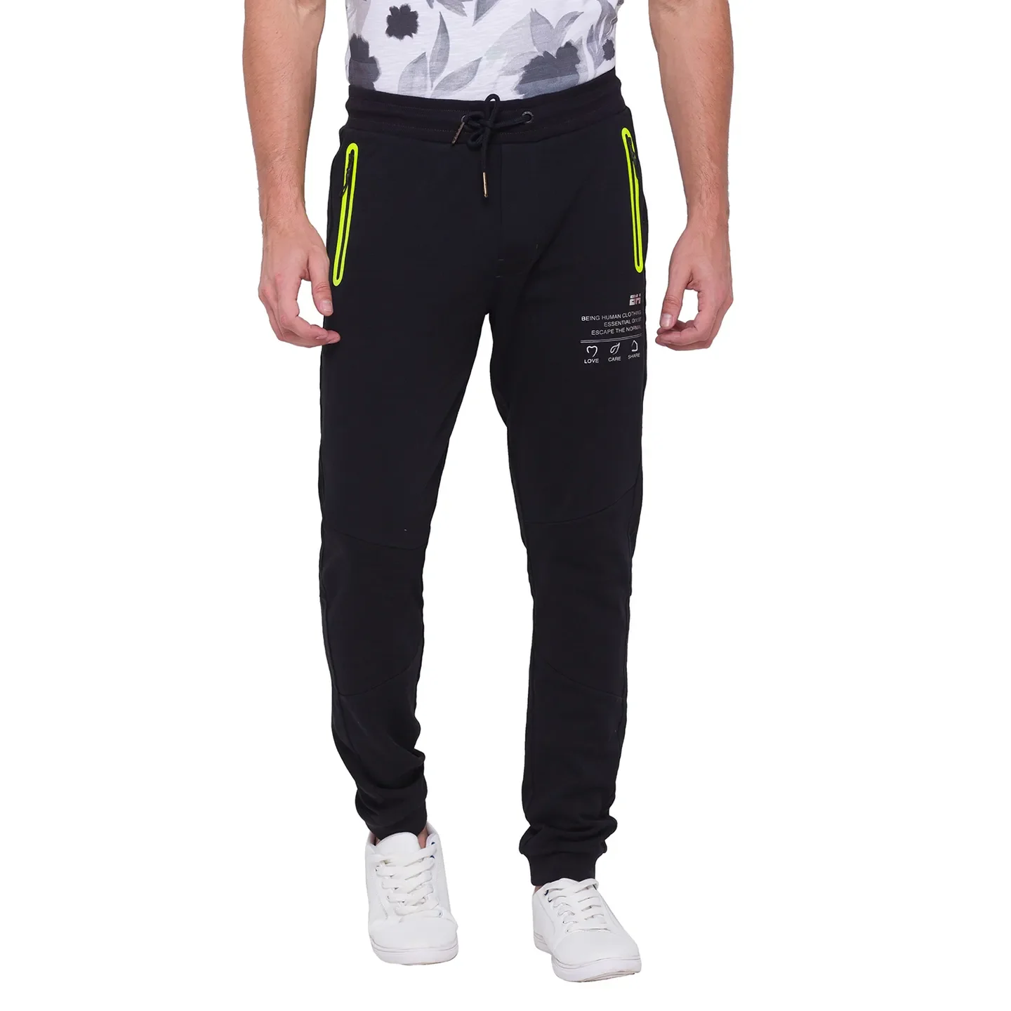 Black Regular Fit Men's Track Pants by Being Human Clothing - Image 4