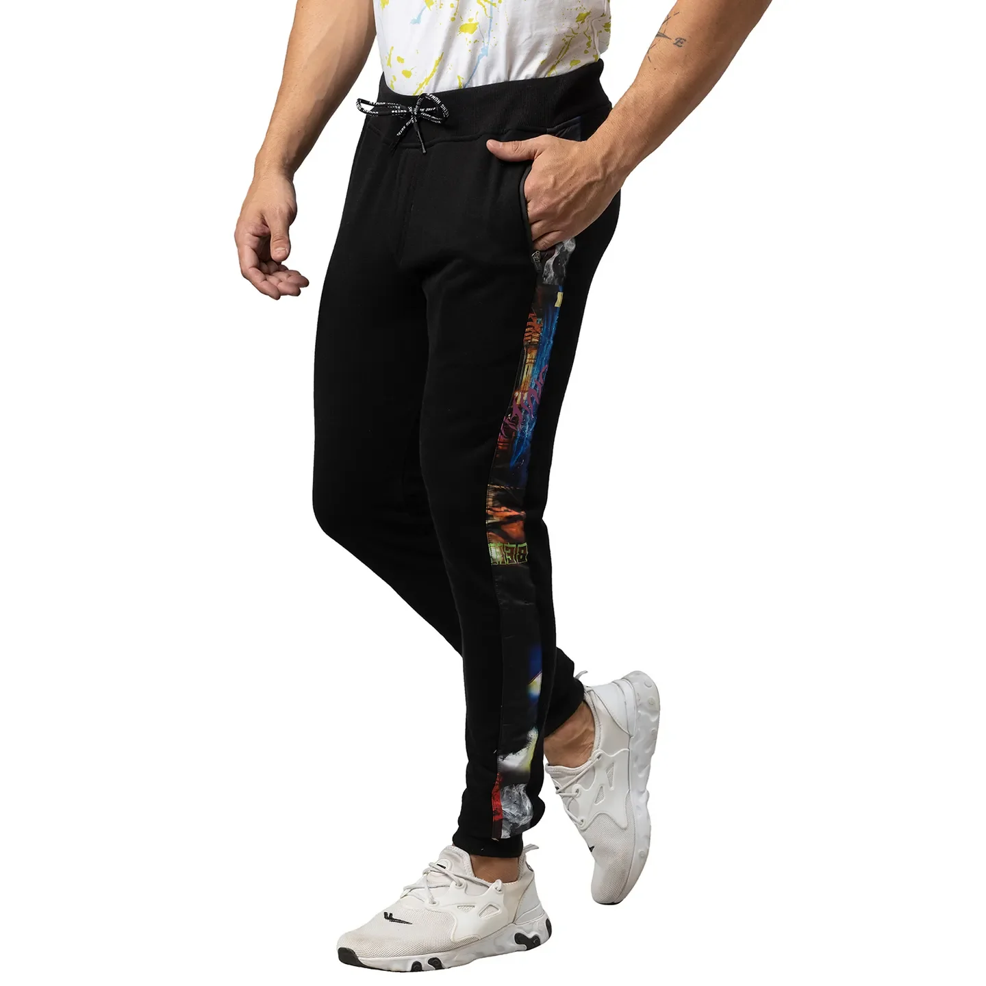 Black Regular Fit Track Pants For Men By Being Human Clothing - Image 4