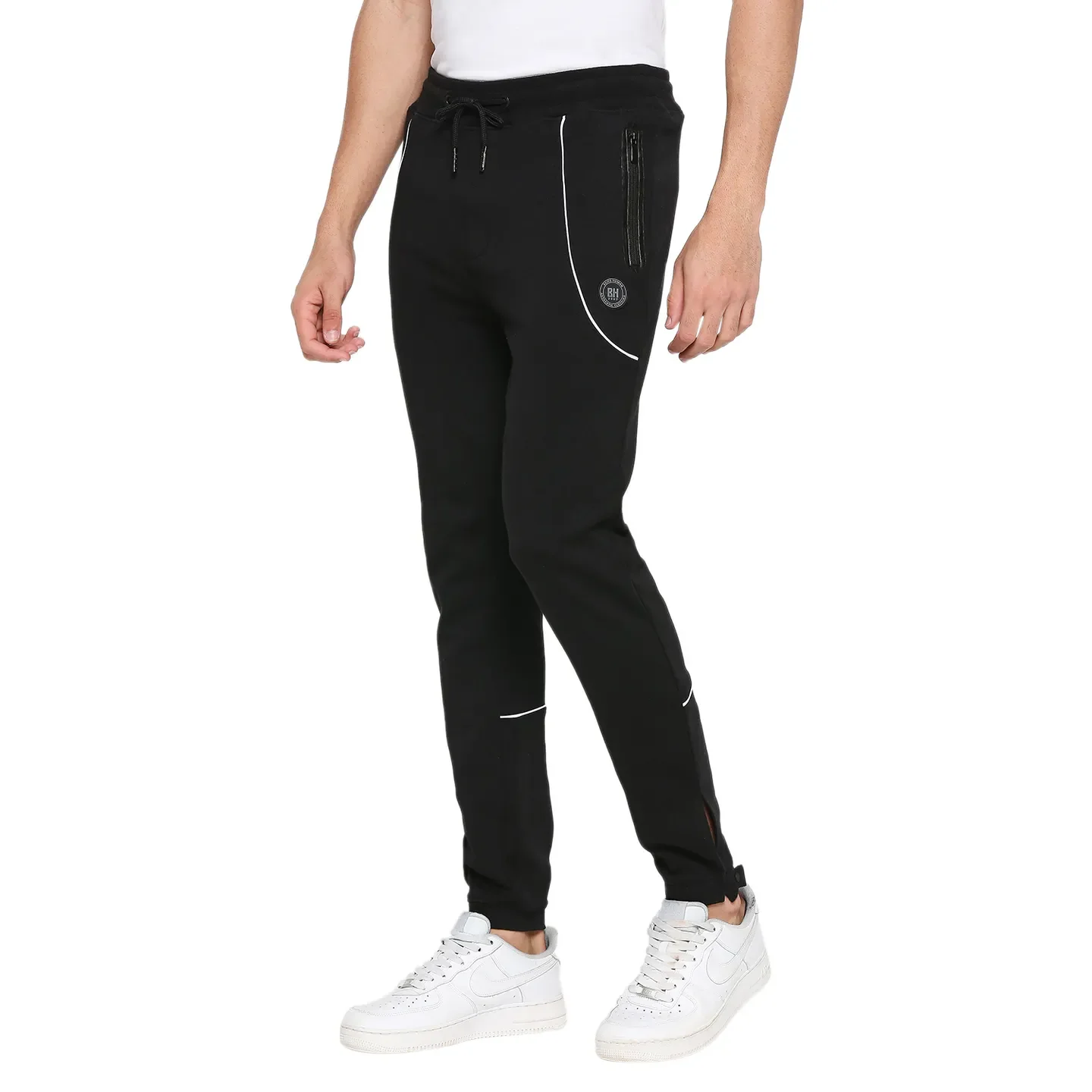 Black Regular Fit Track Pants For Men By Being Human Clothing - Image 2