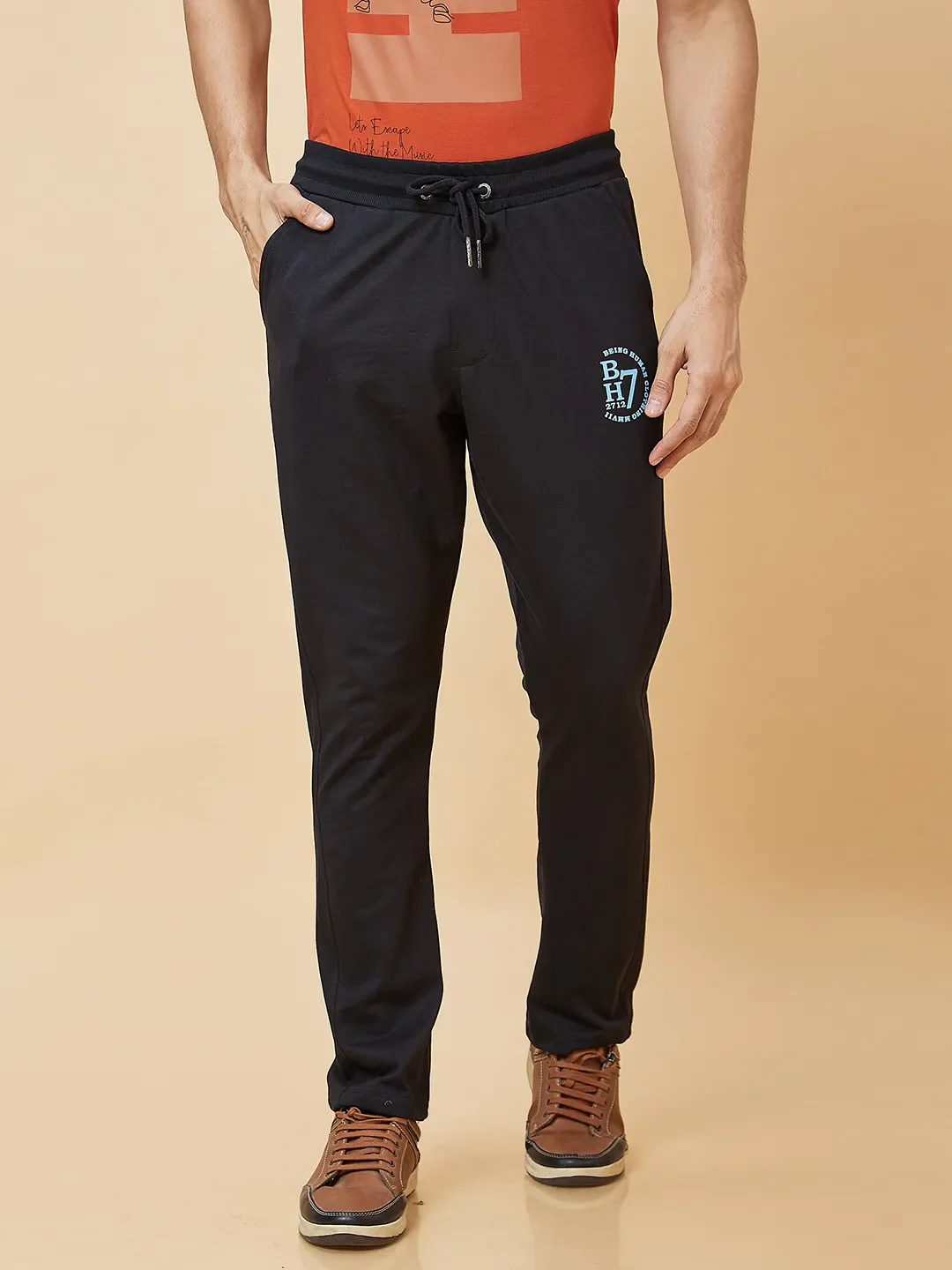 Black Regular Fit Men's Track Pants by Being Human Clothing - Image 6