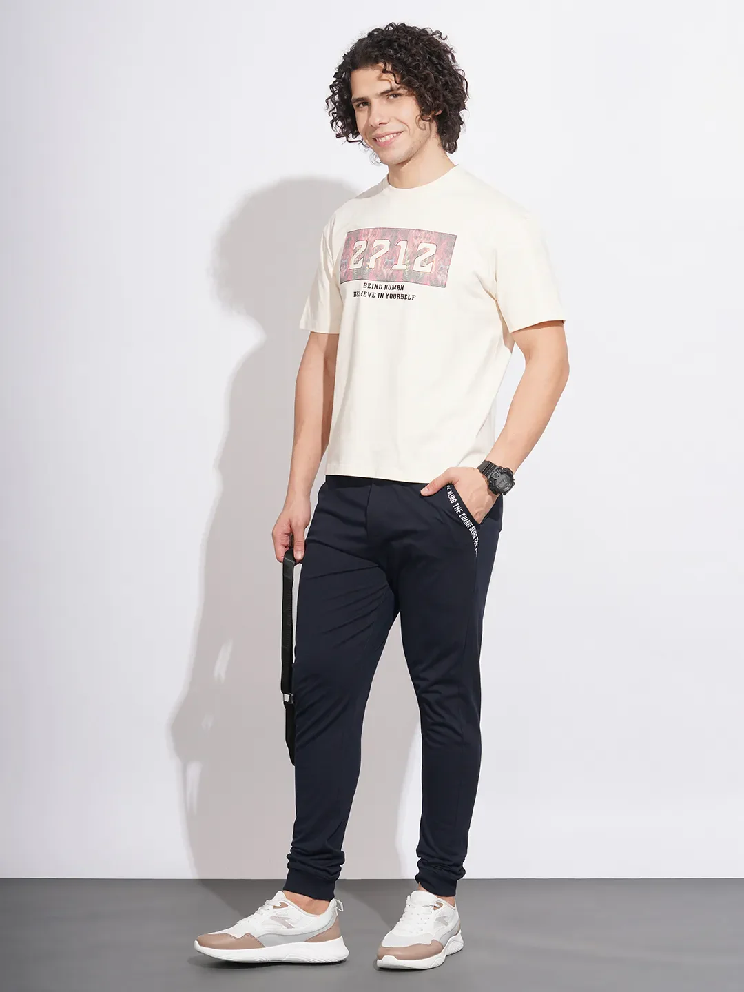 Black Regular Fit Men's Track Pants by Being Human Clothing - Image 4