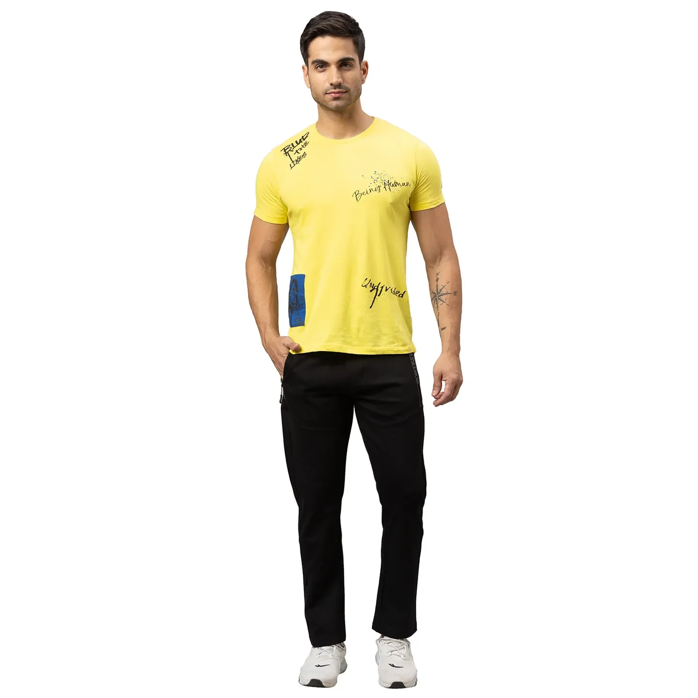 Black Regular Fit Men's Track Pants by Being Human Clothing - Image 2