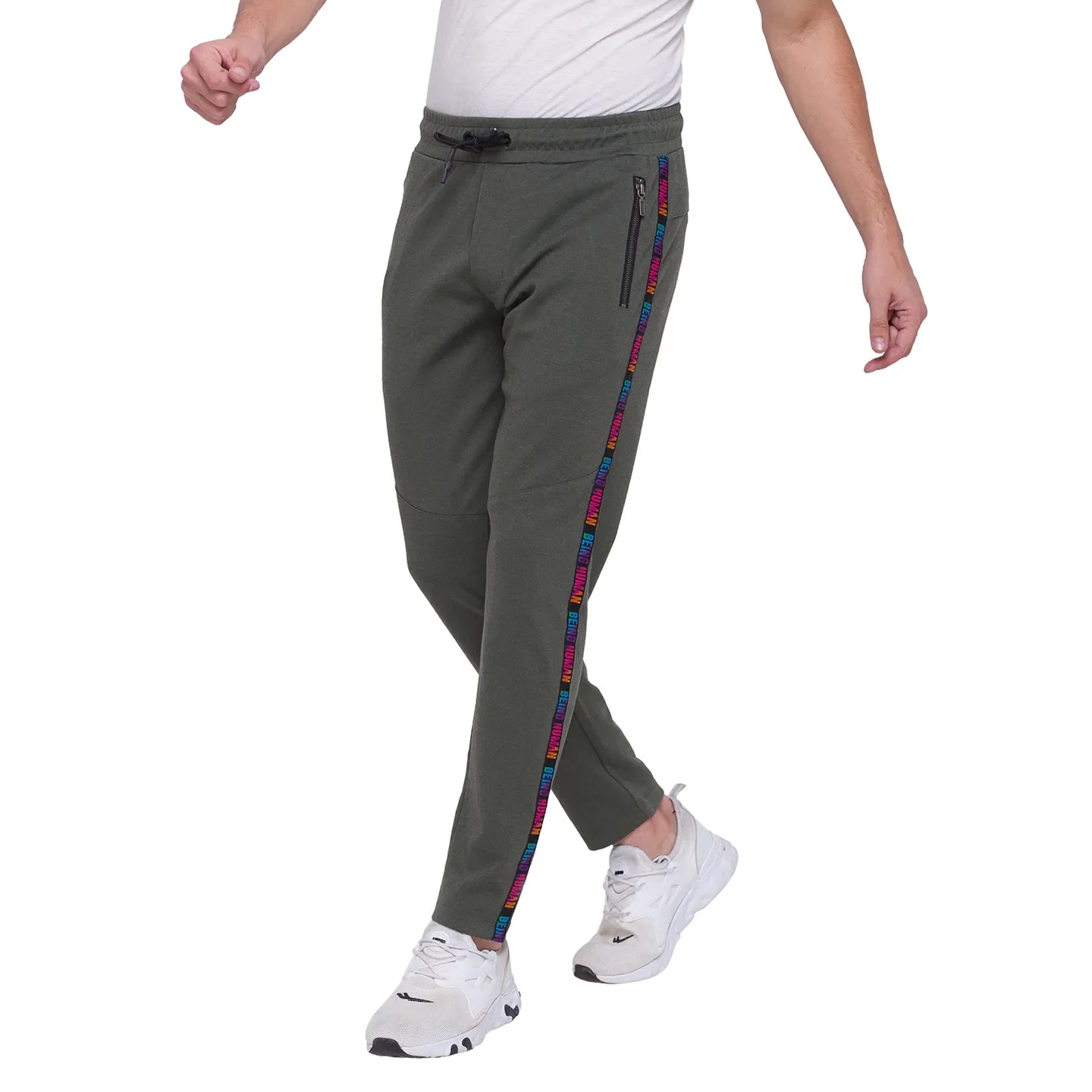Forest Green Regular Fit Track Pants For Men By Being Human Clothing - Image 3