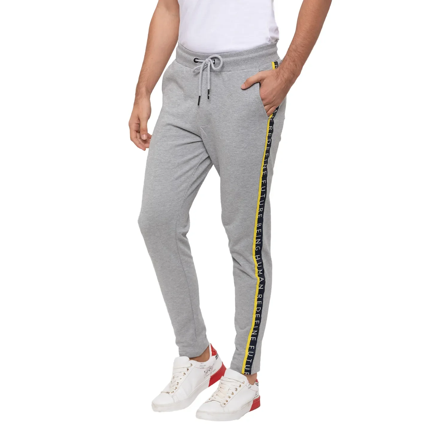 Grey Regular Fit  Men's Track Pants by Being Human Clothing - Image 4