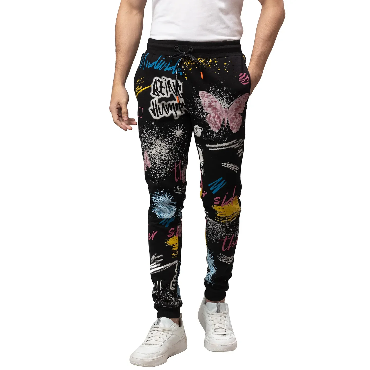 Black Regular Fit Men's Track Pants by Being Human Clothing