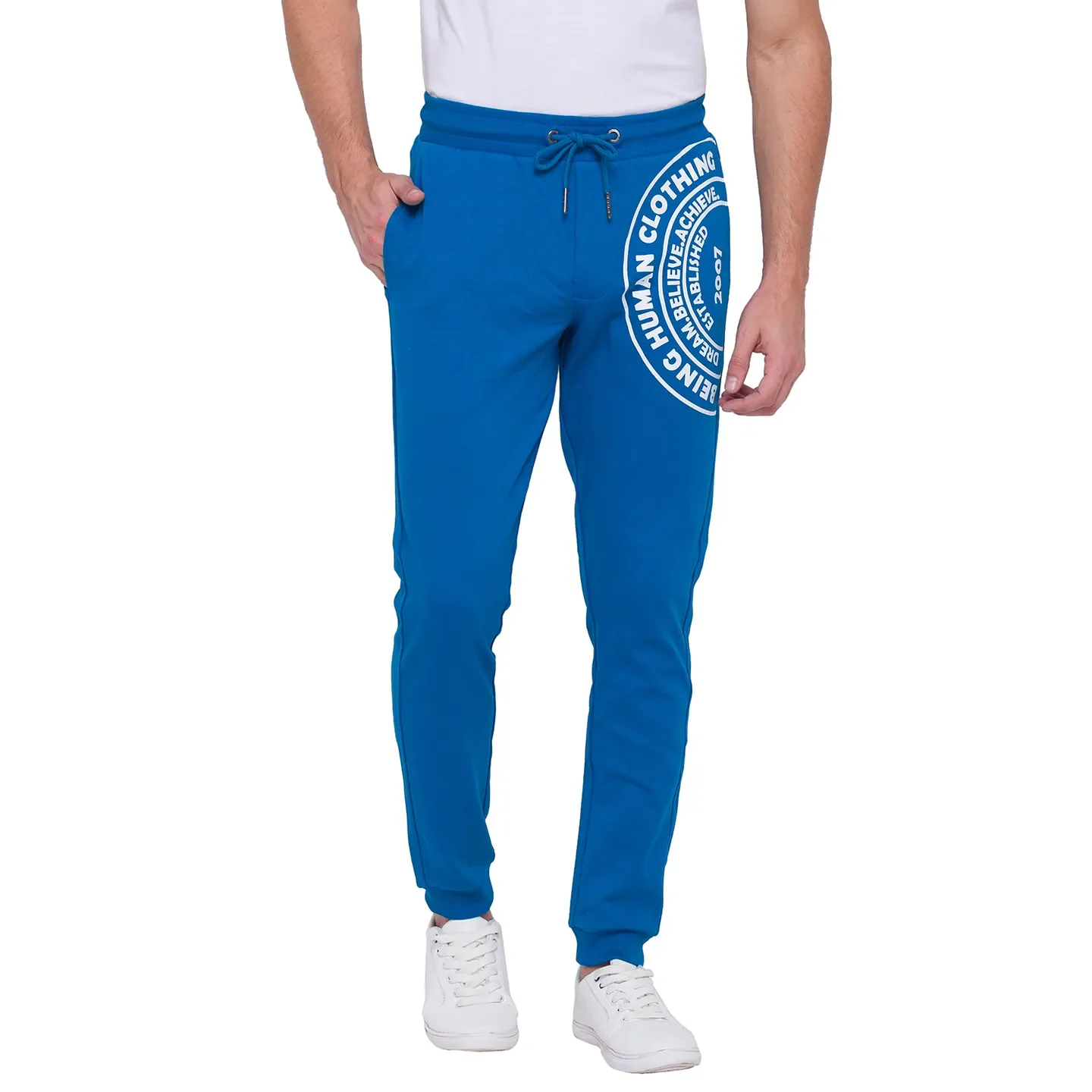 Marine Blue Regular Fit Track Pants For Men By Being Human Clothing