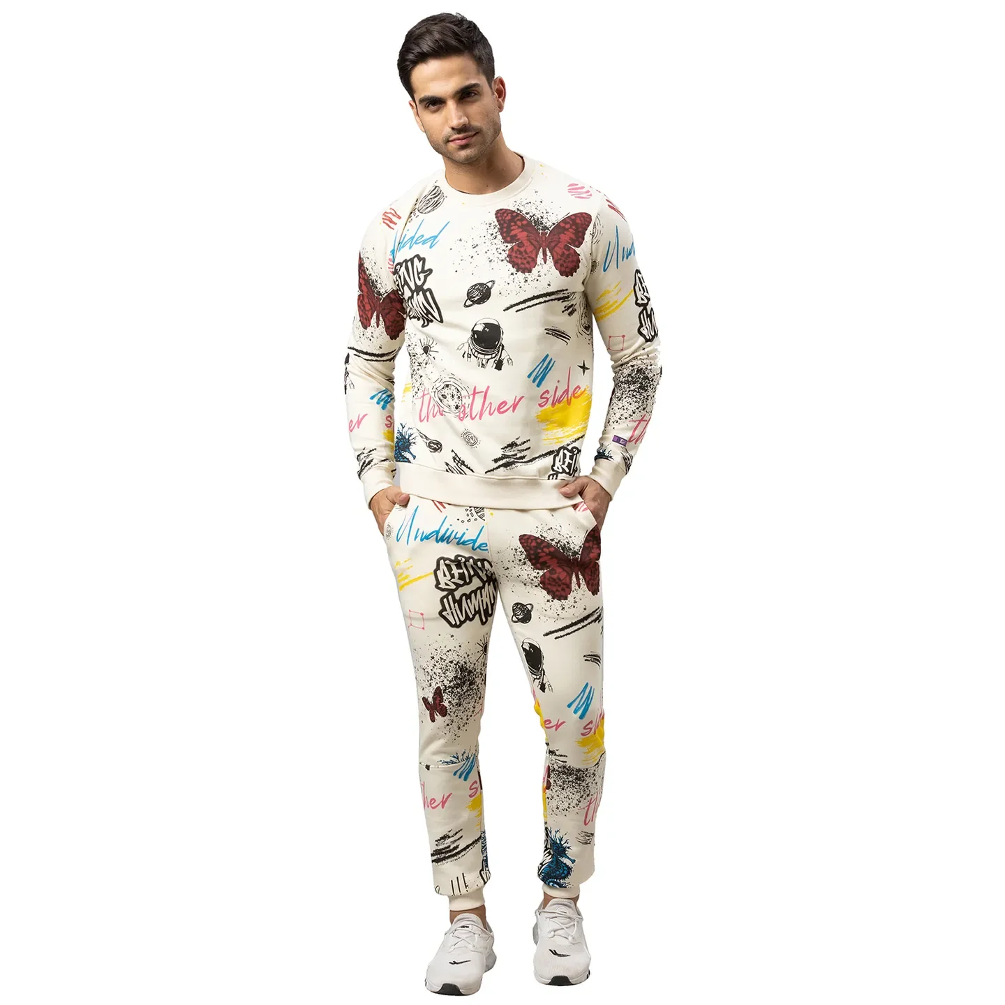 White Regular Fit Men's Track Pants by Being Human Clothing - Image 2