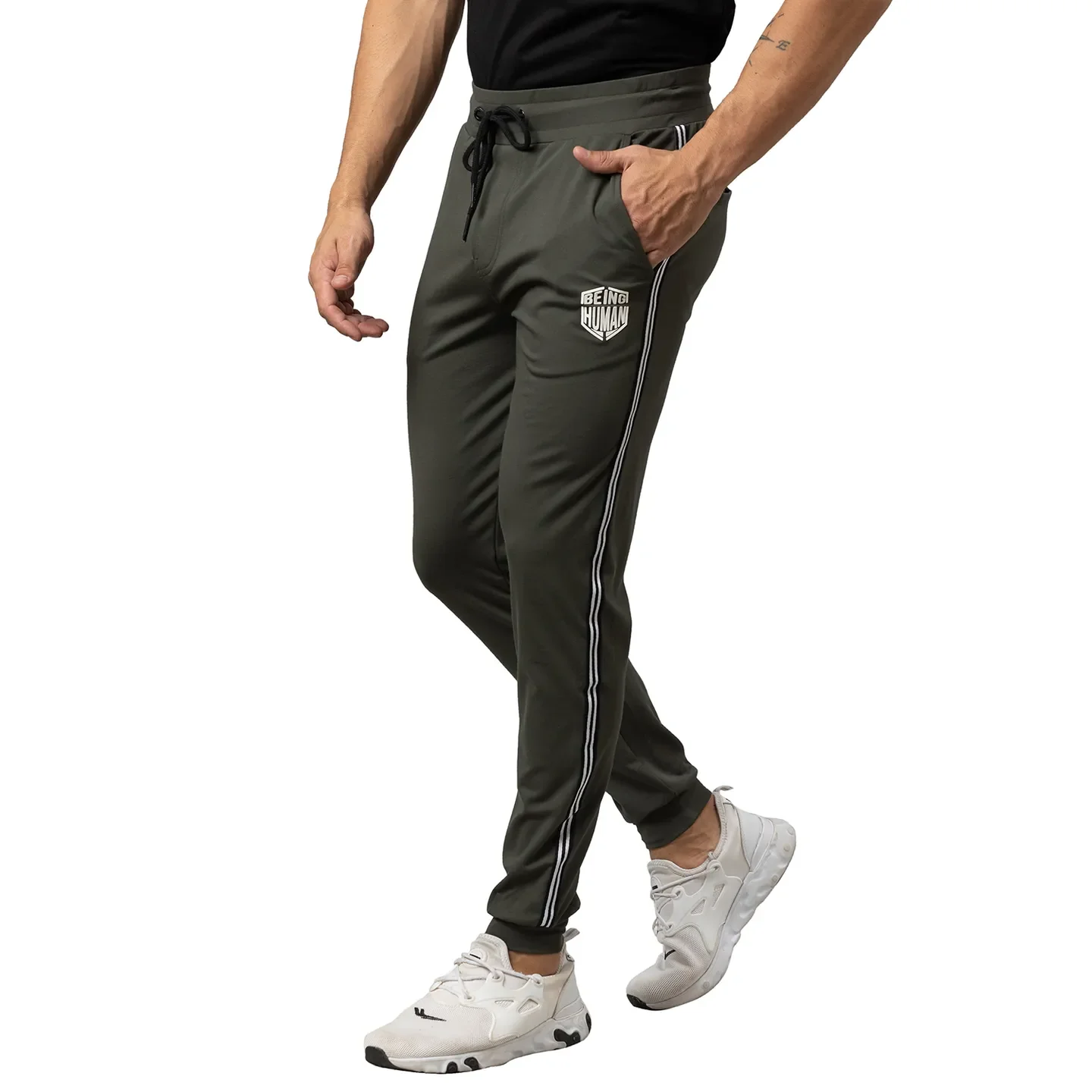 Olive Regular Fit Men's Track Pants by Being Human Clothing - Image 4