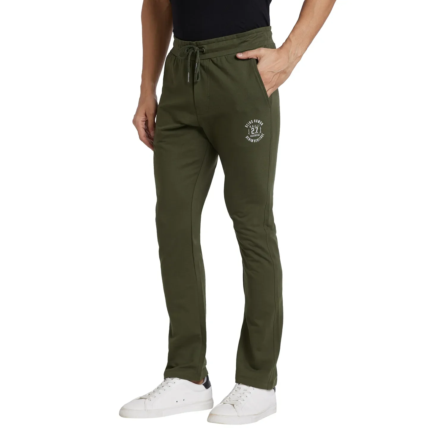 Olive Regular Fit Men's Track Pants by Being Human Clothing - Image 2