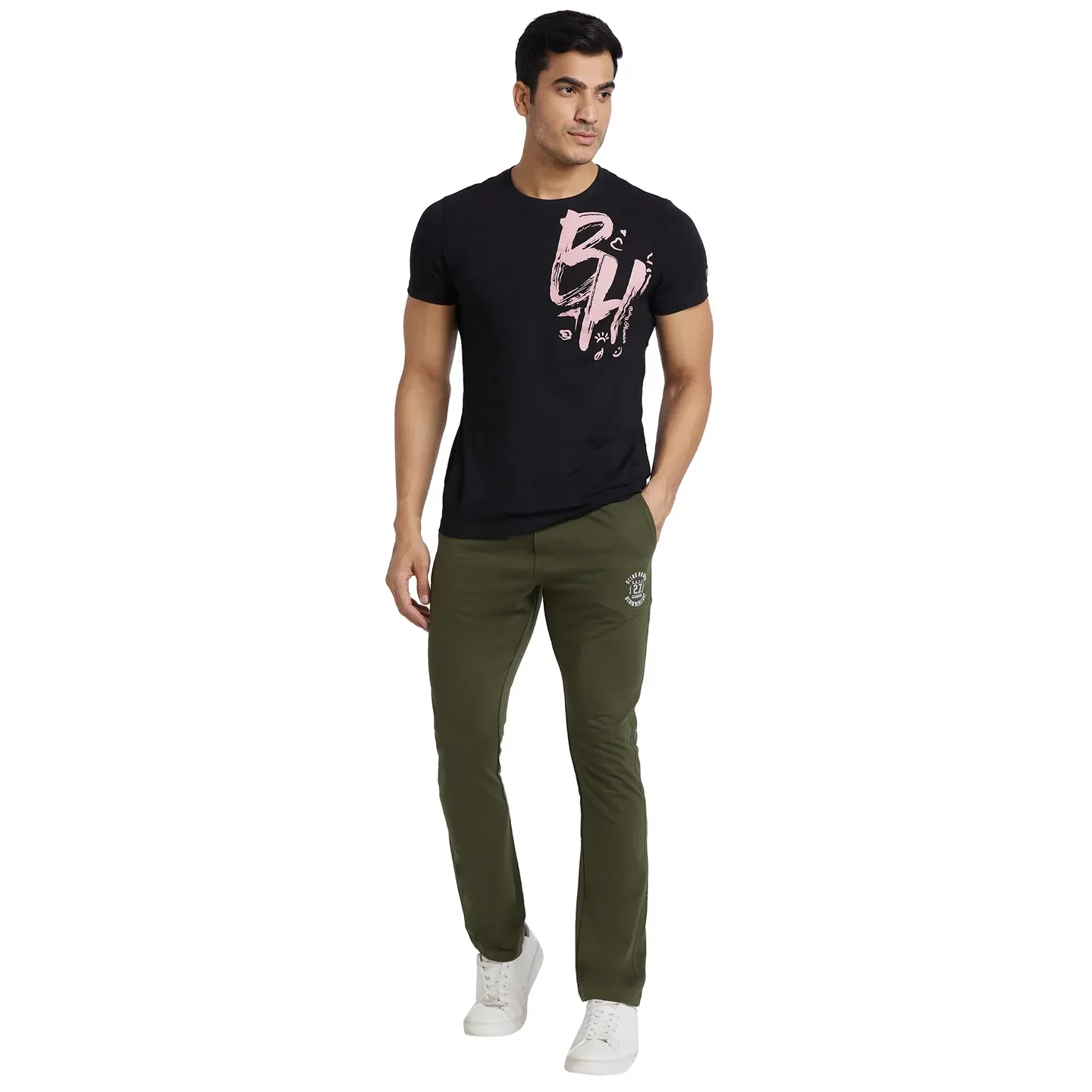 Olive Regular Fit Men's Track Pants by Being Human Clothing - Image 5