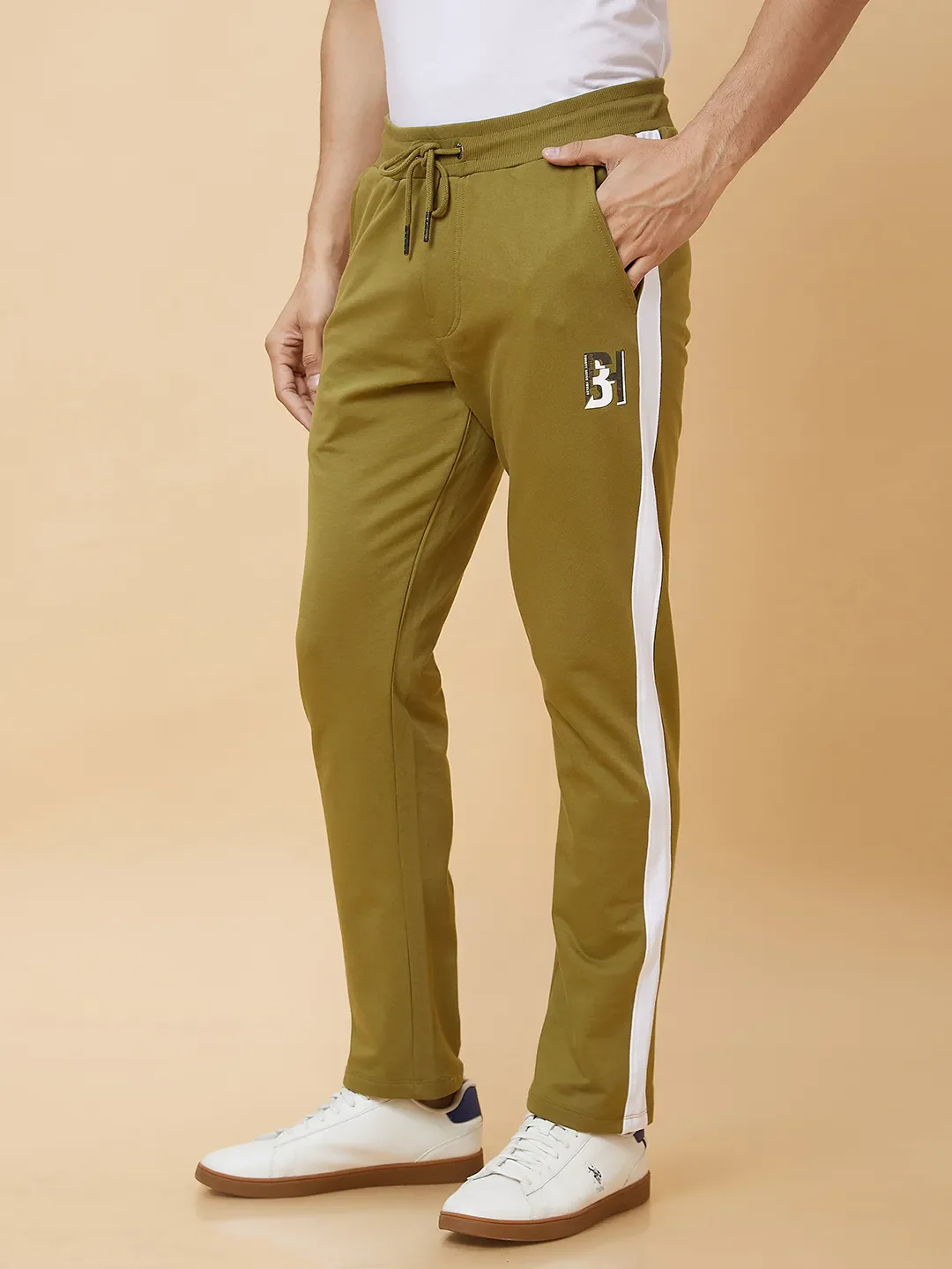 Olive Regular Fit Men's Track Pants by Being Human Clothing - Image 2