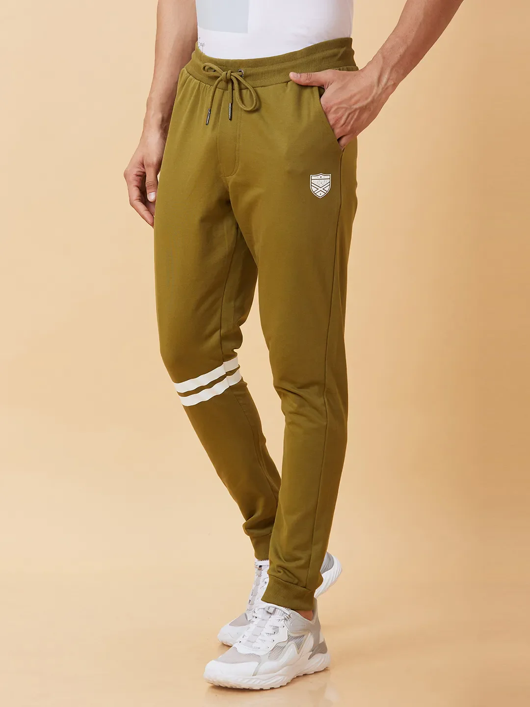 Olive Regular Fit Men's Track Pants by Being Human Clothing - Image 3