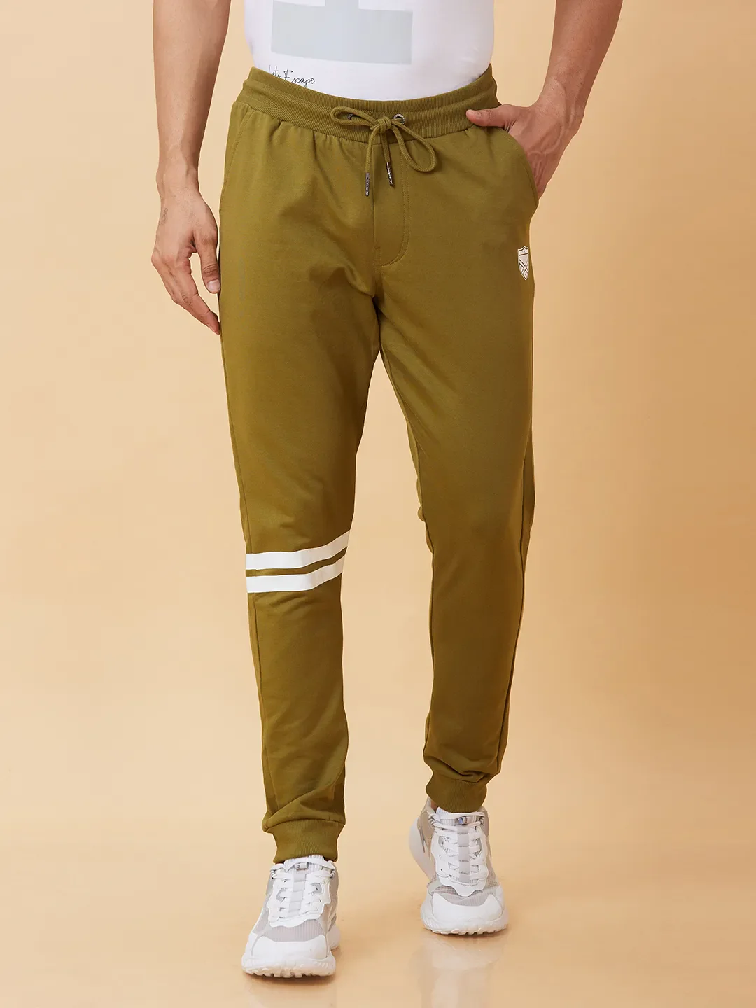 Olive Regular Fit Men's Track Pants by Being Human Clothing - Image 6