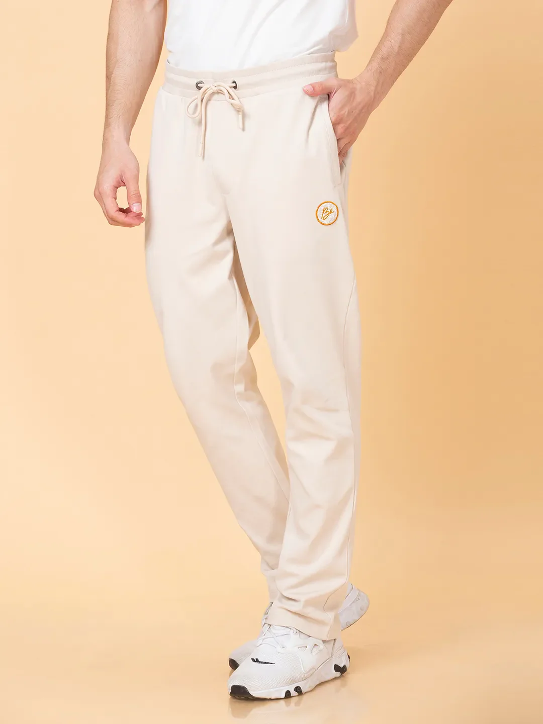 Beige Regular fit Men's Track Pants by Being Human Clothing - Image 4