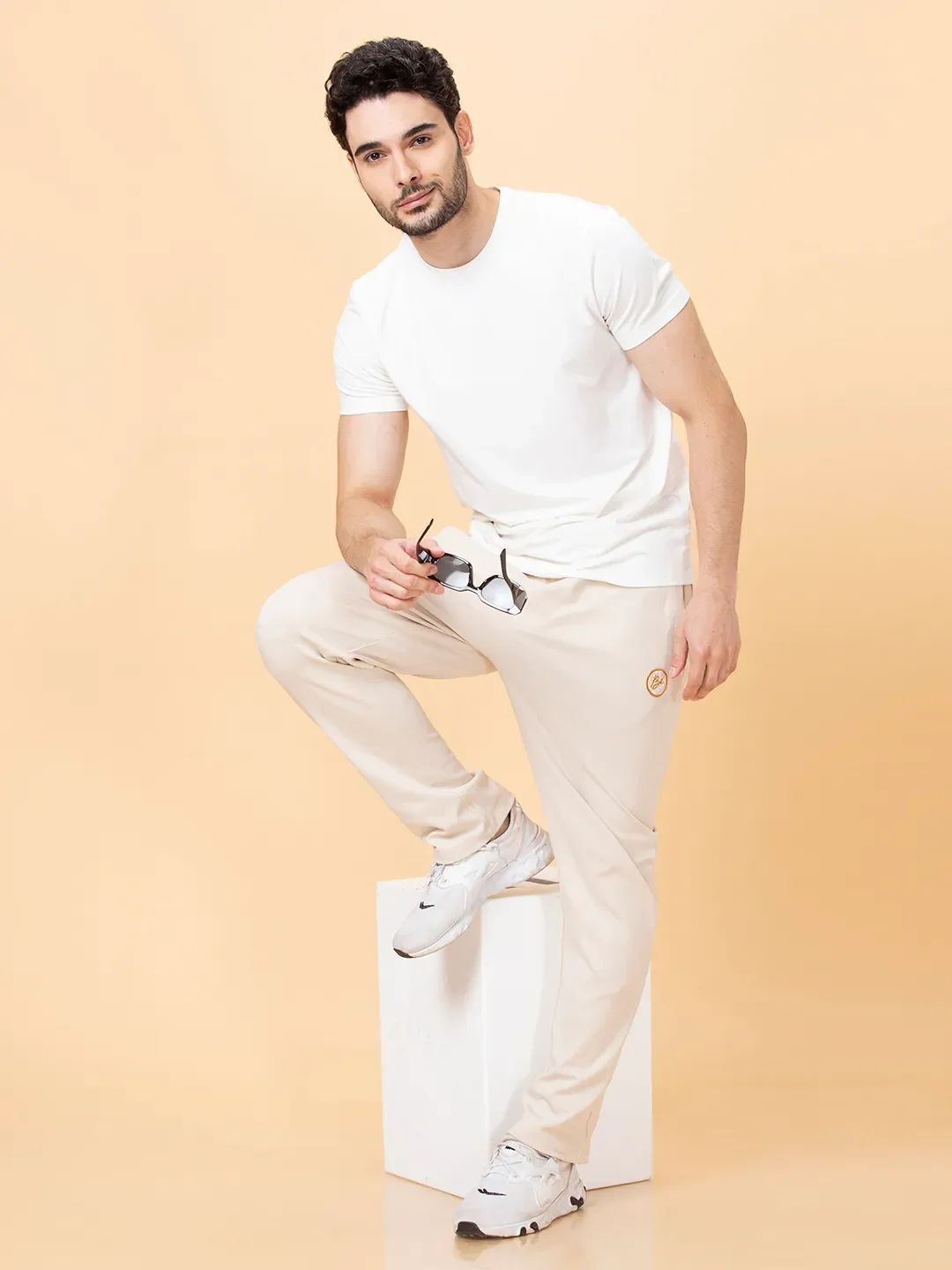 Beige Regular fit Men's Track Pants by Being Human Clothing - Image 6