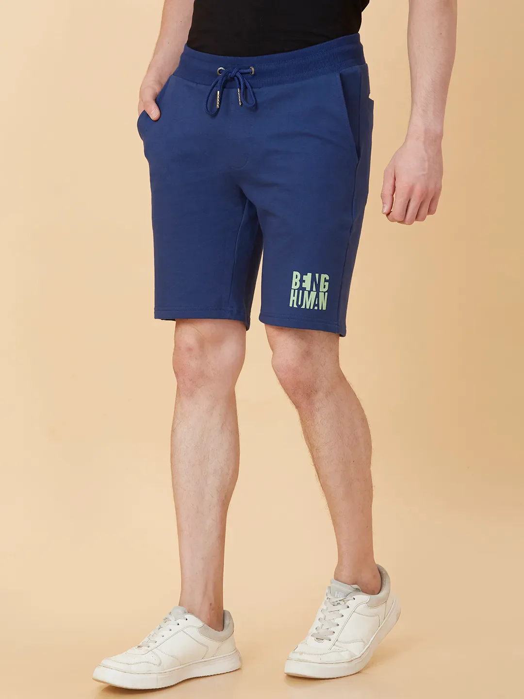 Navy Regular Fit Shorts For Men By Being Human Clothing - Image 4