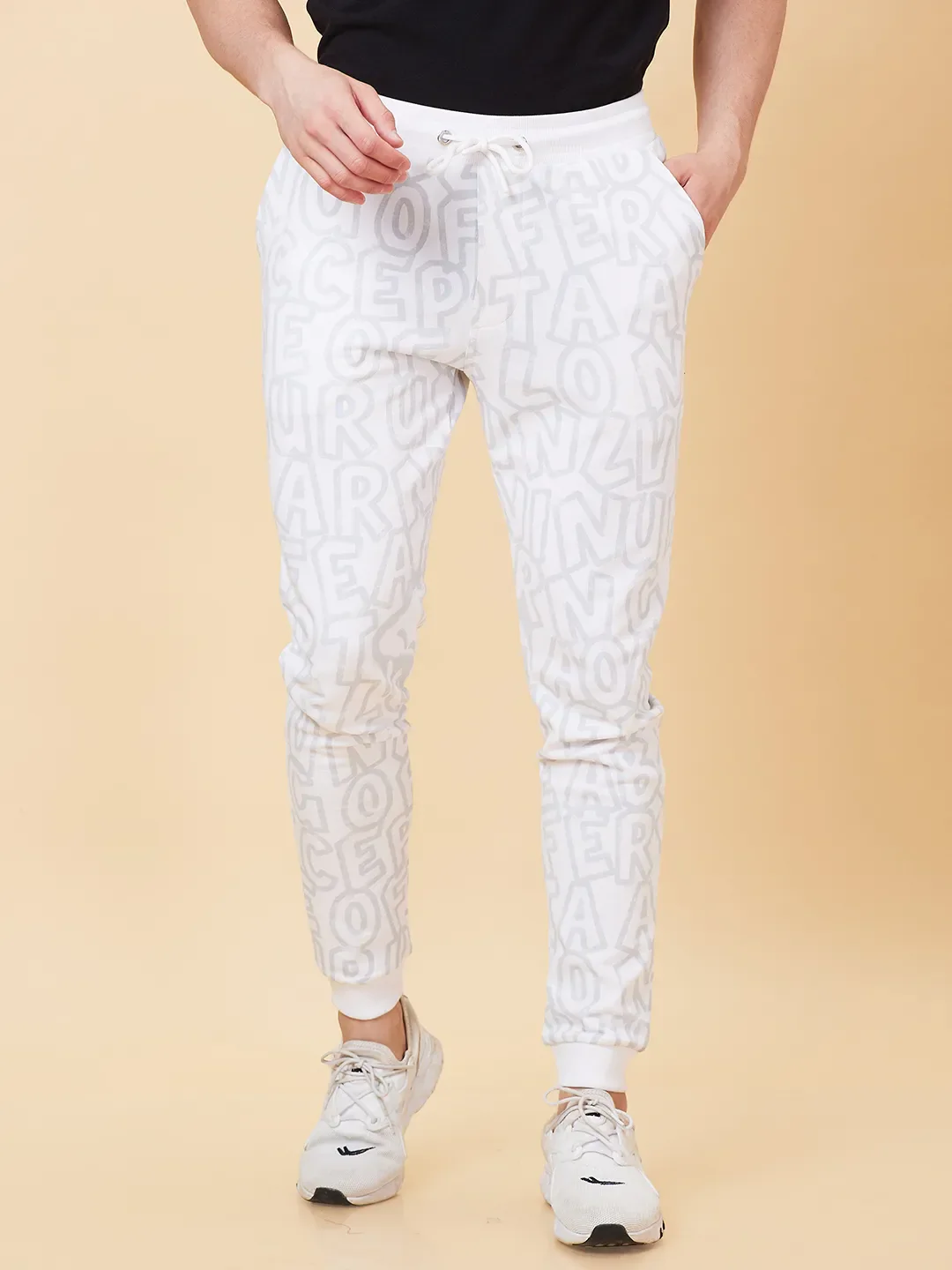 White Regular Fit Men's Track Pants by Being Human Clothing