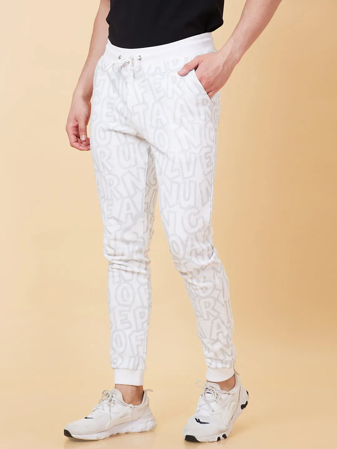 White Regular Fit Men's Track Pants by Being Human Clothing - Image 3