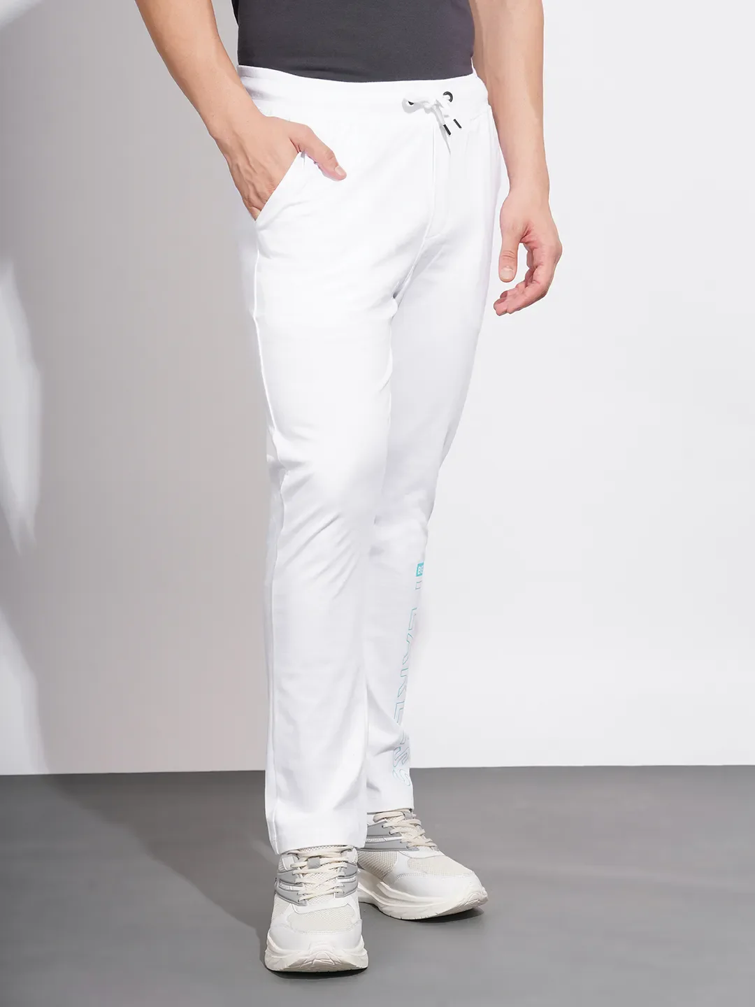White Regular Fit Track Pants For Men By Being Human Clothing - Image 2