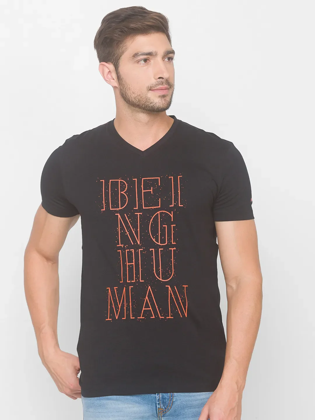 Black Regular Fit Men's Short Sleeves T-Shirt by Being Human Clothing