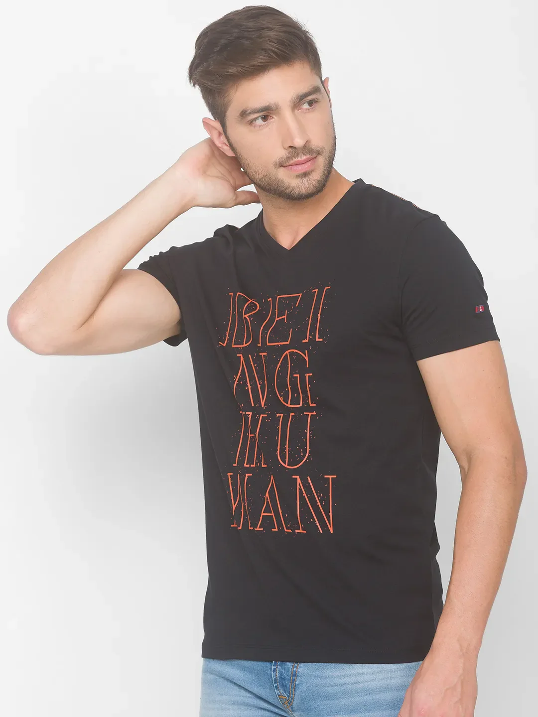 Black Regular Fit Men's Short Sleeves T-Shirt by Being Human Clothing - Image 2