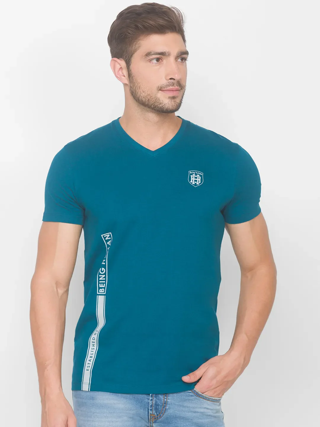 Blue Regular Fit Men's Short Sleeves T-Shirt by Being Human Clothing