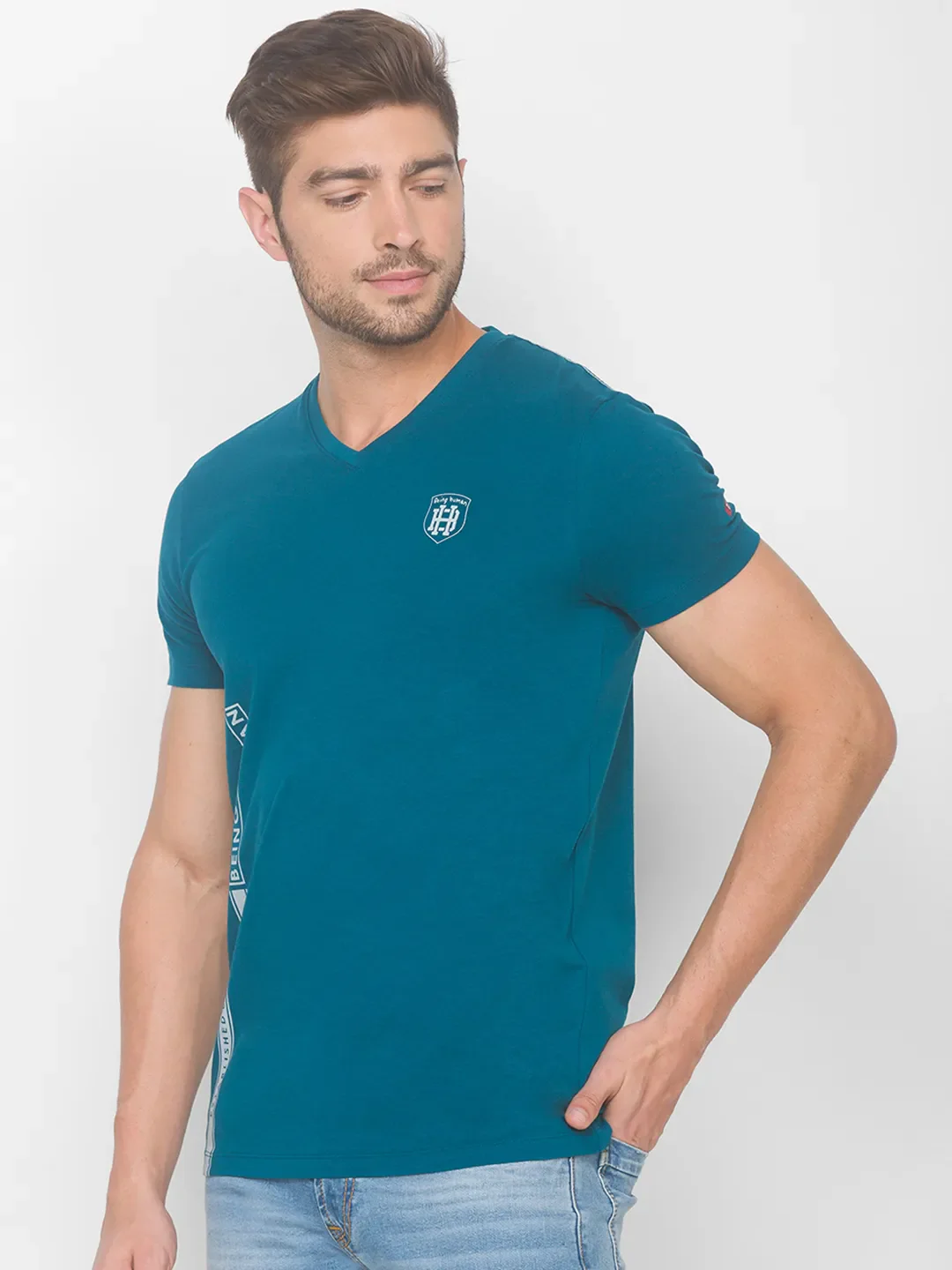 Blue Regular Fit Men's Short Sleeves T-Shirt by Being Human Clothing - Image 2