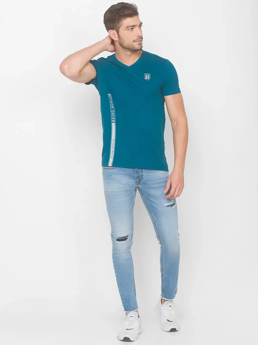 Blue Regular Fit Men's Short Sleeves T-Shirt by Being Human Clothing - Image 5