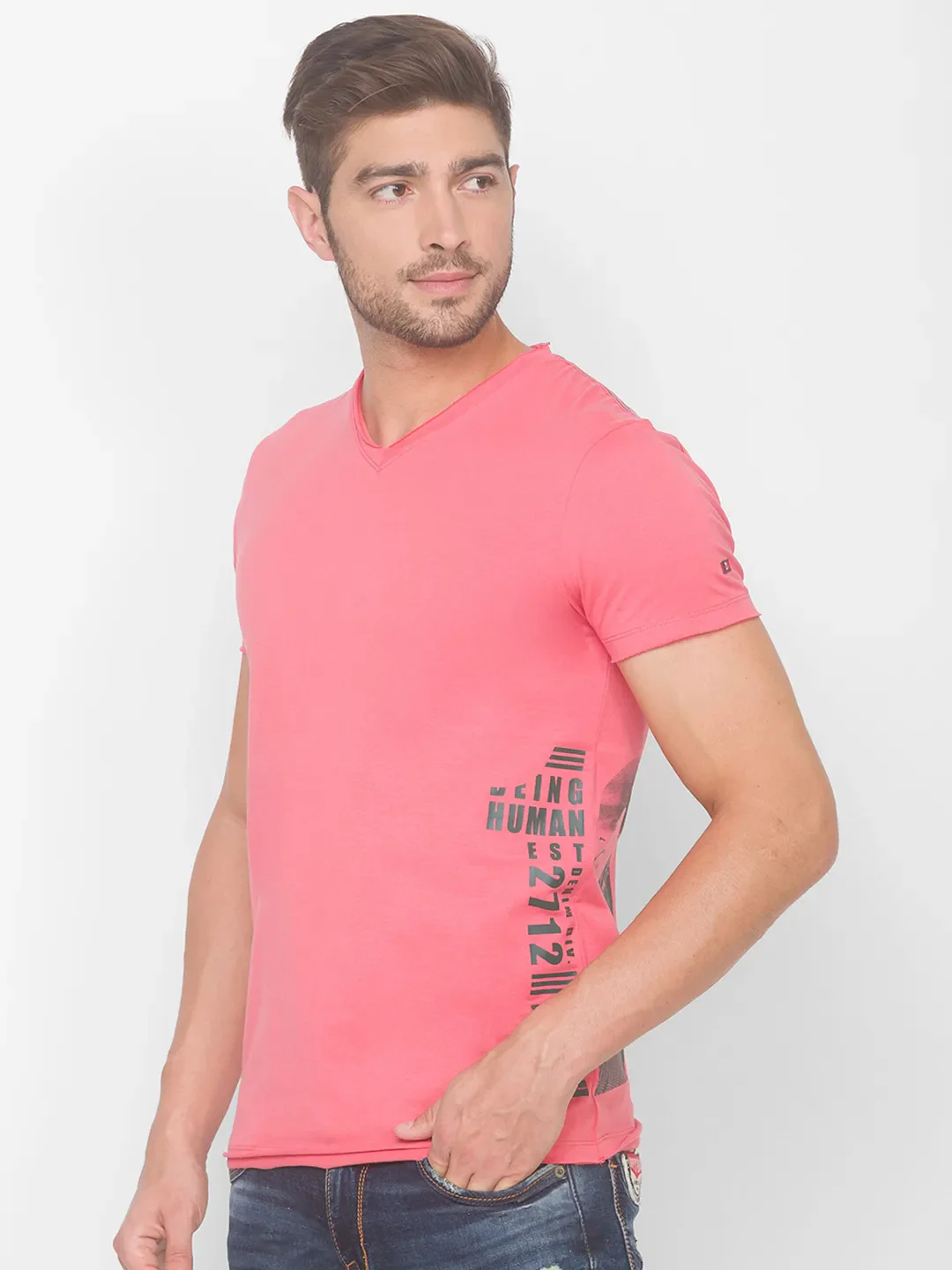 Pink Regular Fit Men's Short Sleeves T-Shirt by Being Human Clothing - Image 2