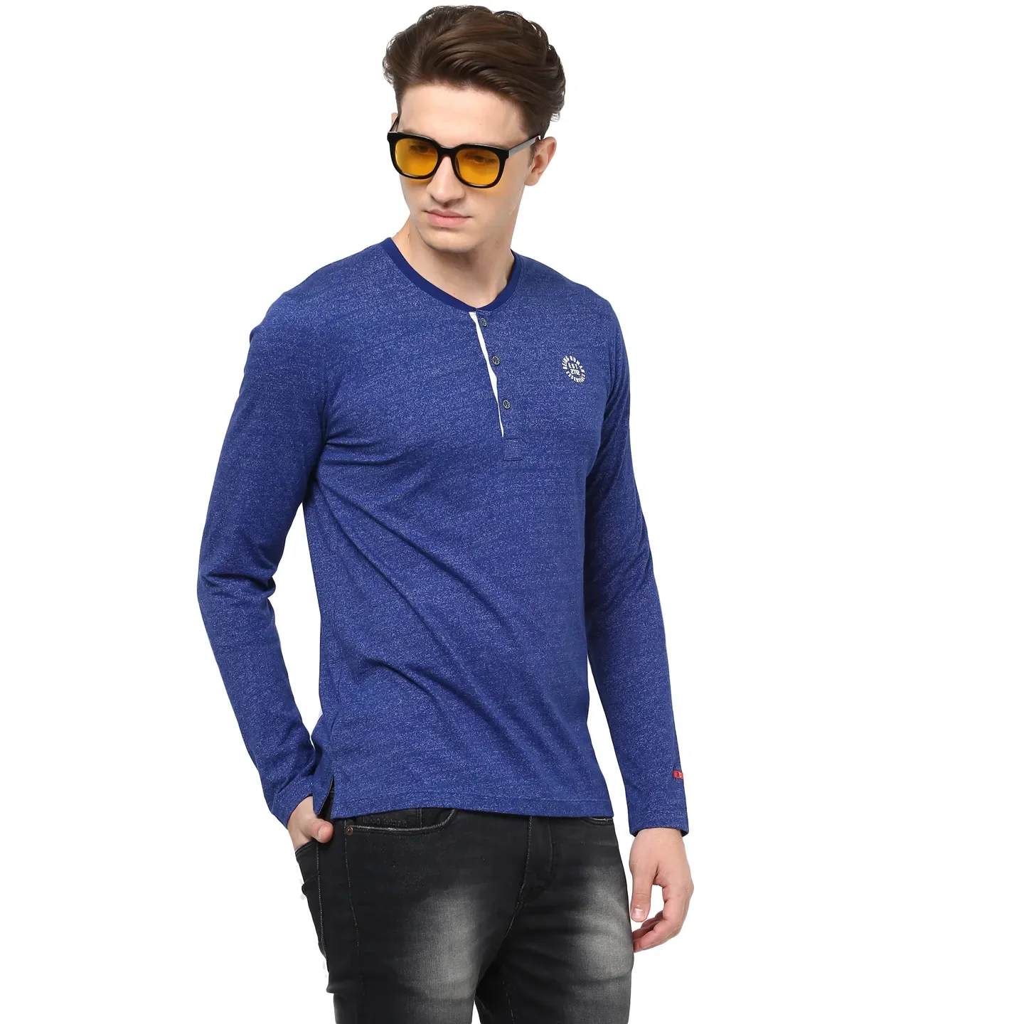 Blue Regular Fit Men's Long Sleeves T-Shirt by Being Human Clothing