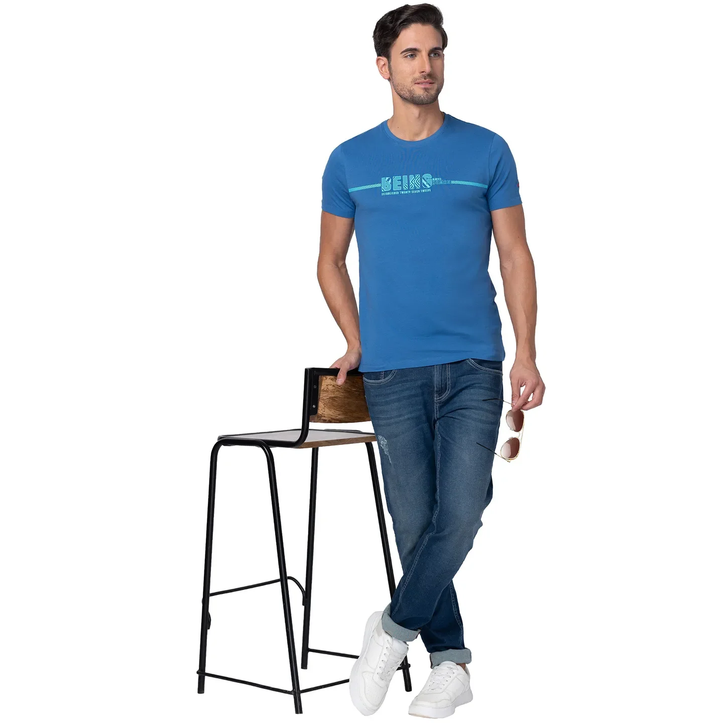 Blue Regular Fit Men's Short Sleeves T-Shirt by Being Human Clothing - Image 6