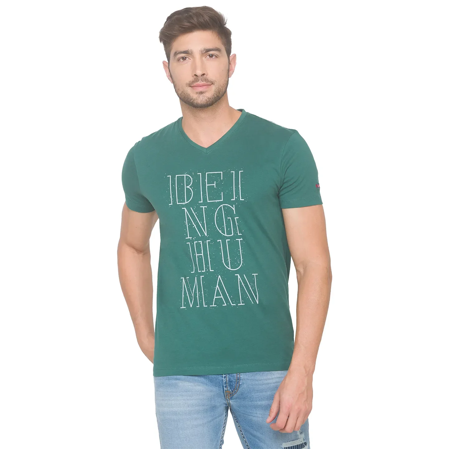 Green Regular Fit Men's Short Sleeves T-Shirt by Being Human Clothing