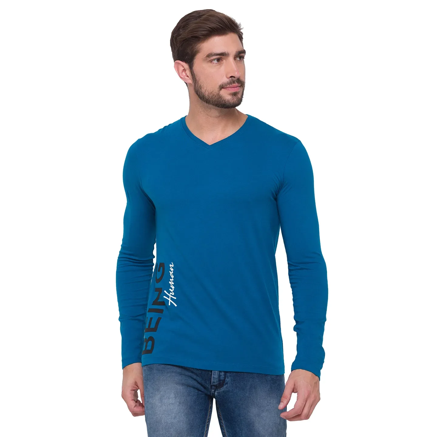 Blue Regular Fit Men's Long Sleeves T-Shirt by Being Human Clothing