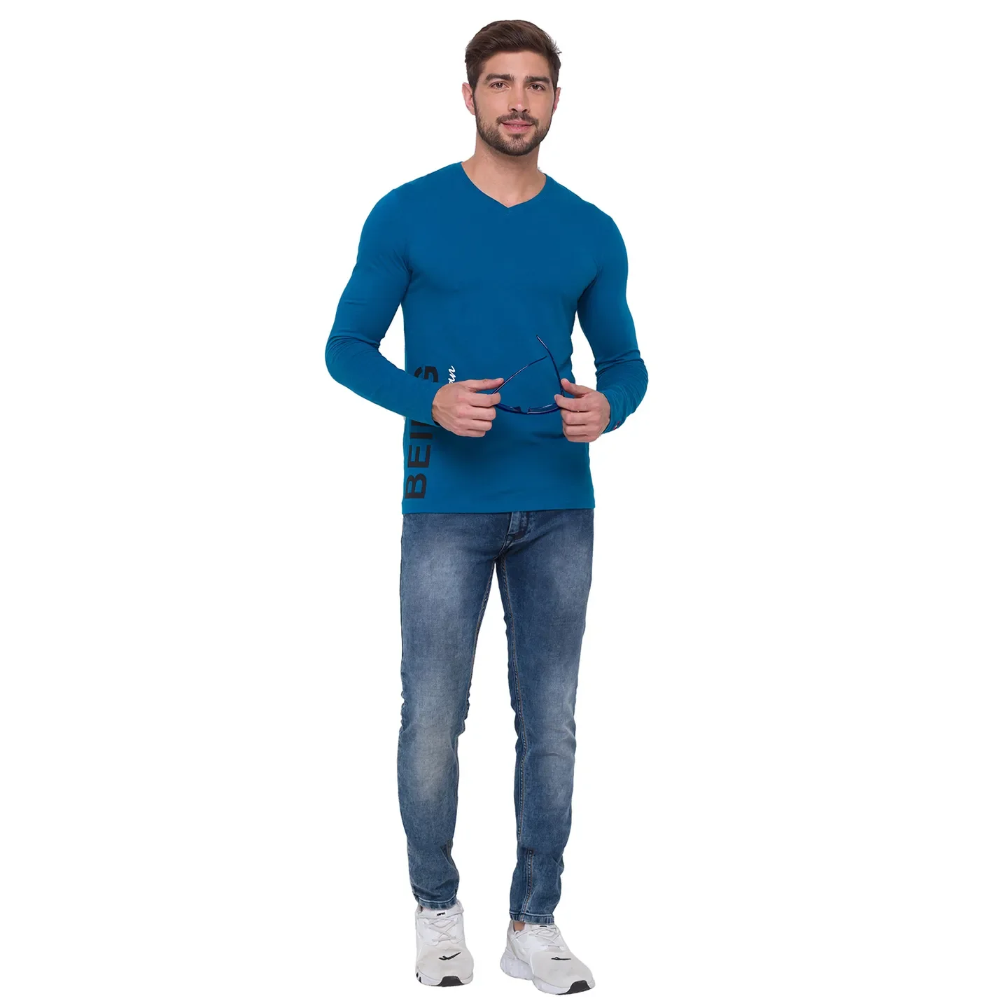 Blue Regular Fit Men's Long Sleeves T-Shirt by Being Human Clothing - Image 5