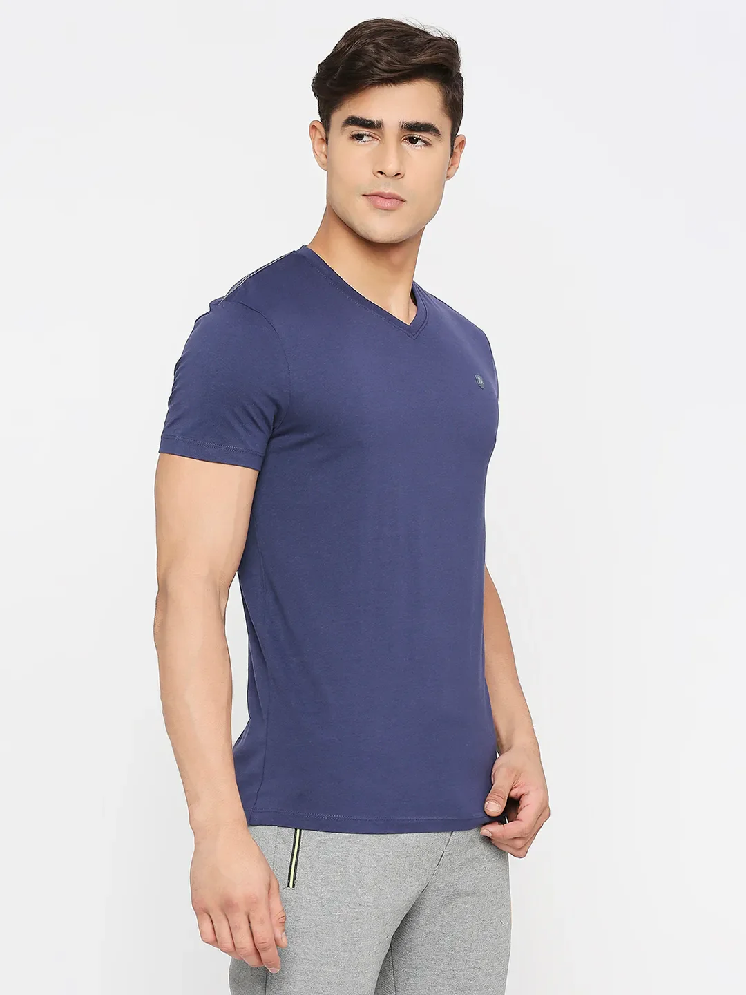 Navy Regular Fit V Neck Men's T-Shirt by Being Human Clothing - Image 3