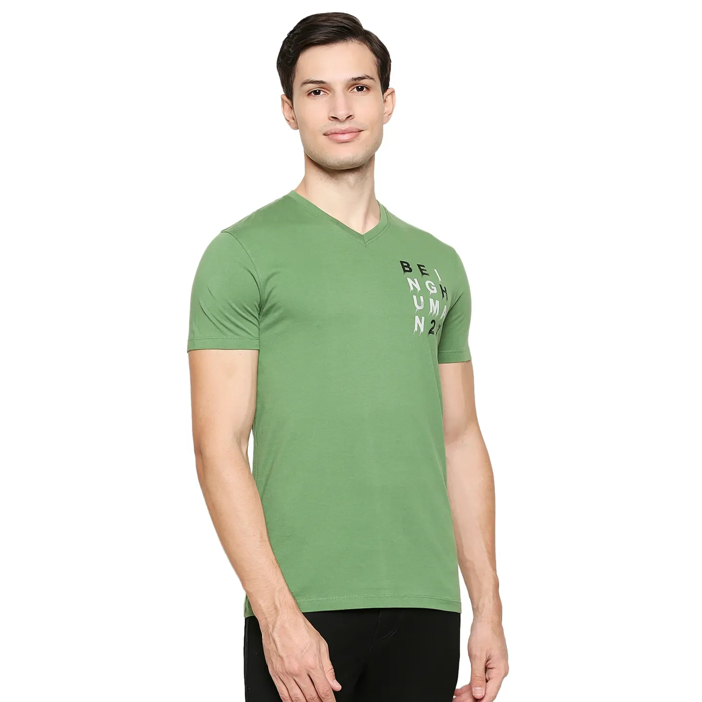Green Regular Fit Men's Short Sleeves T-Shirt by Being Human Clothing - Image 3