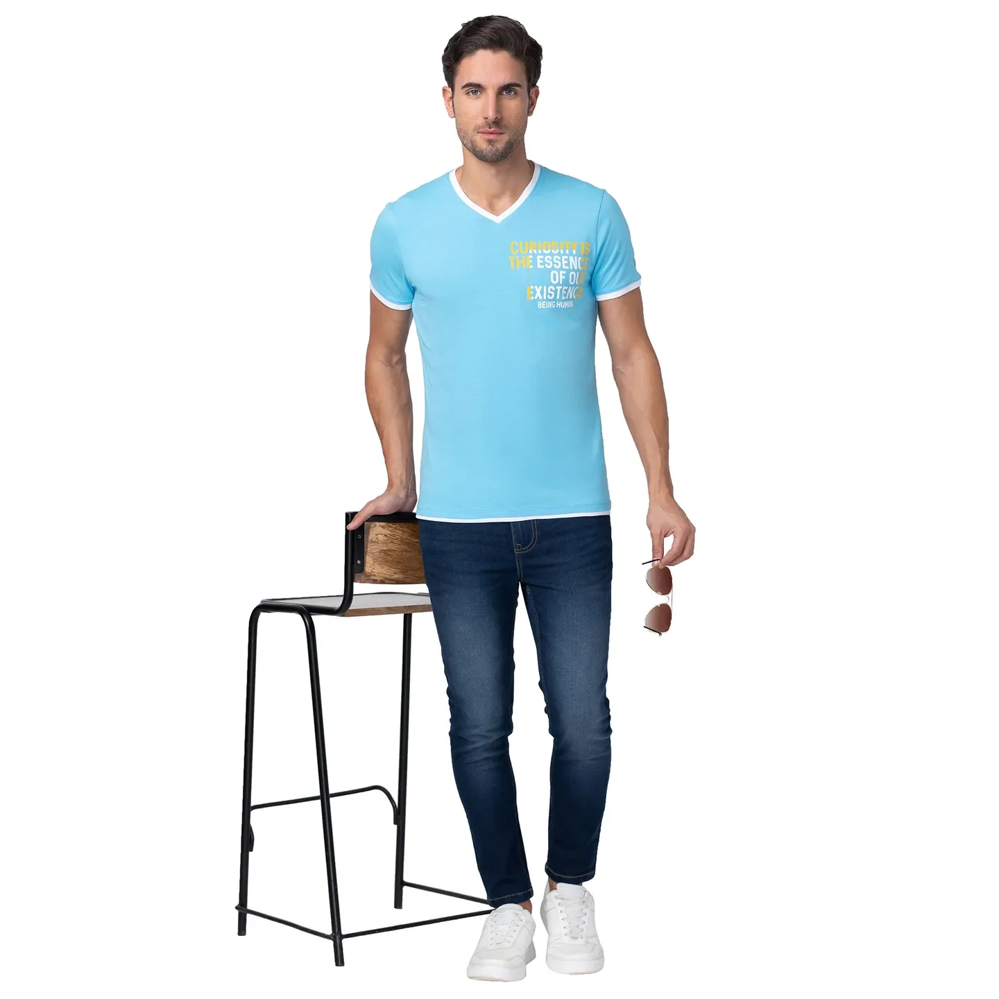 Blue Regular Fit Men's Short Sleeves T-Shirt by Being Human Clothing - Image 6