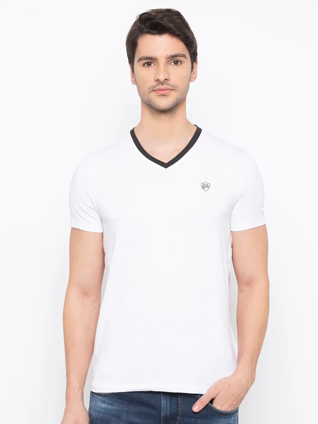 White Regular Fit Men's Short Sleeves T-Shirt by Being Human Clothing