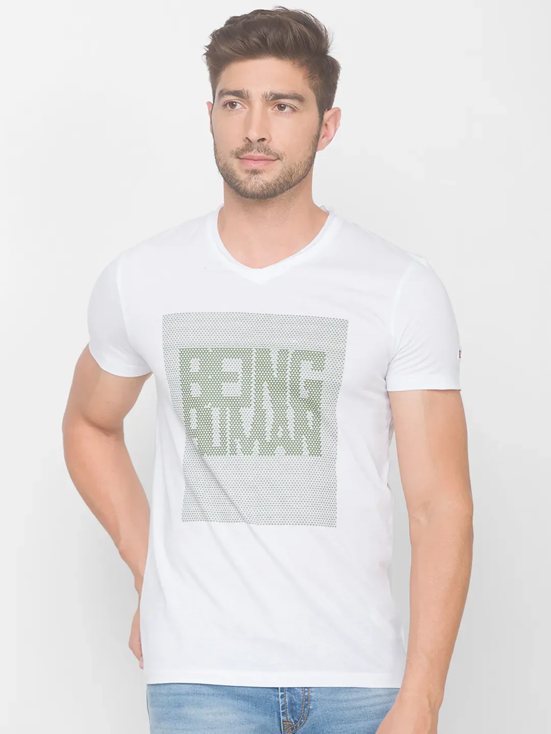 White Regular Fit Men's Short Sleeves T-Shirt by Being Human Clothing