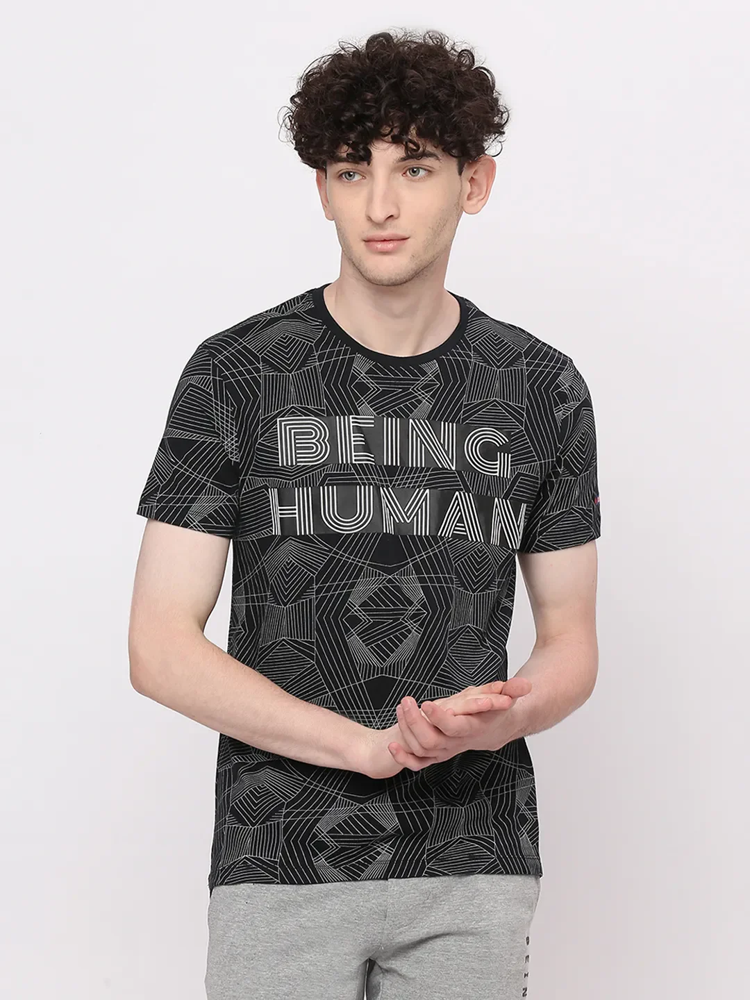 Black Regular Fit Men's Short Sleeves T-Shirt by Being Human Clothing