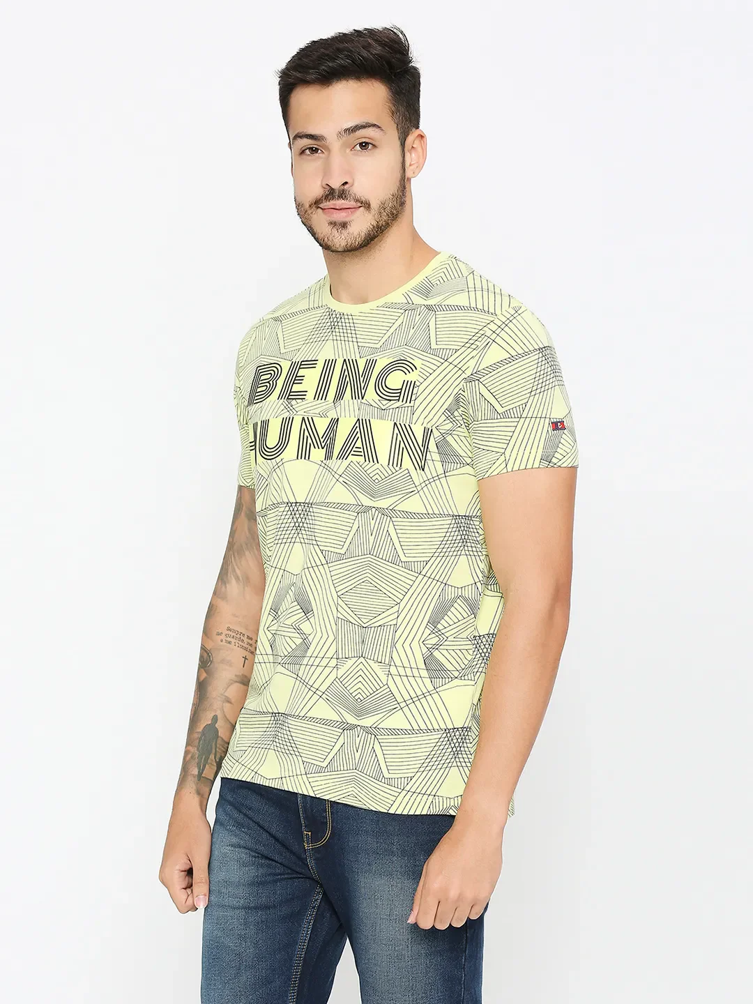 Wax Yellow Regular Fit Round Neck Men's T-Shirt by Being Human Clothing - Image 2