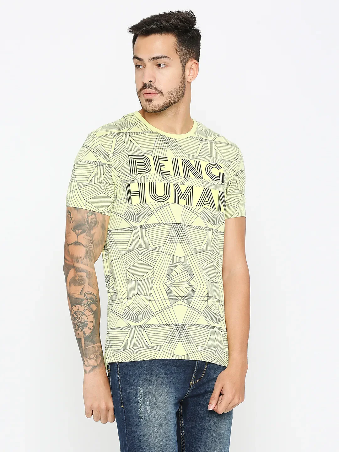Wax Yellow Regular Fit Round Neck Men's T-Shirt by Being Human Clothing - Image 3