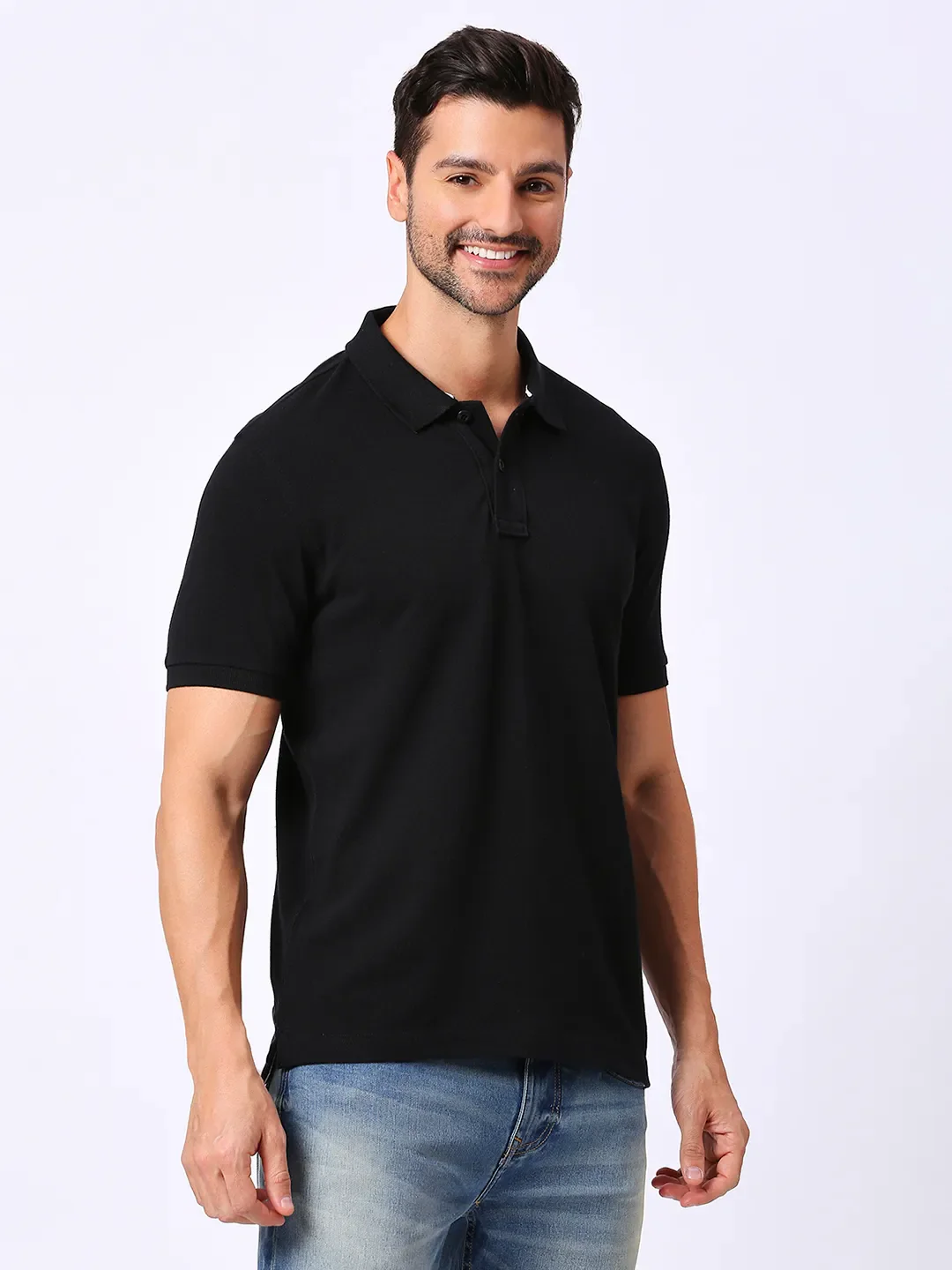 Black Regular Fit Men's Polo T-Shirt by Being Human Clothing - Image 3