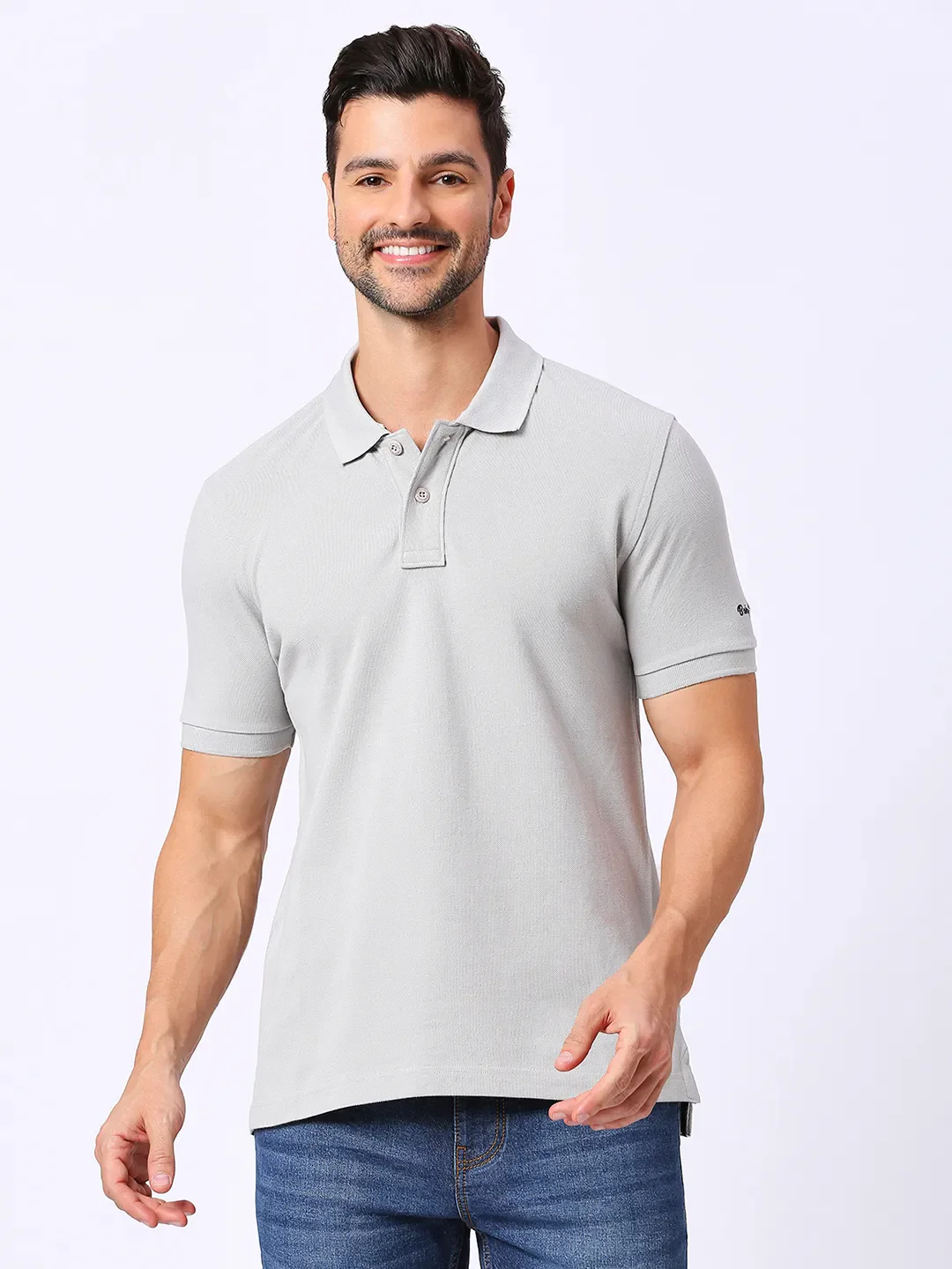 Grey Regular Fit Men's Polo T-Shirt by Being Human Clothing