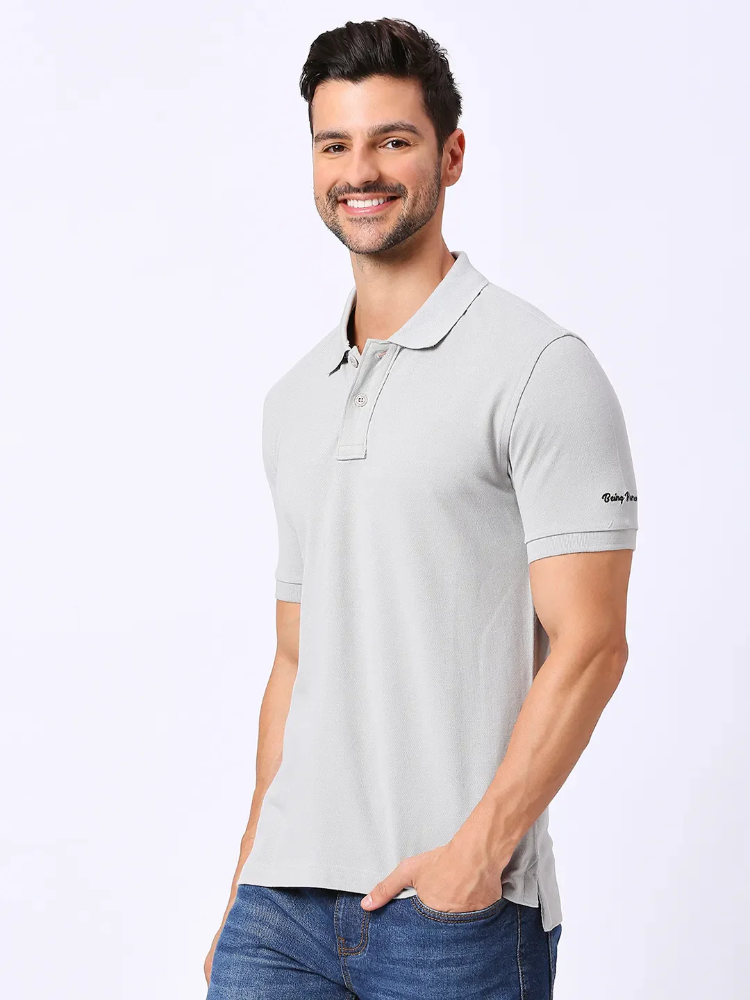 Grey Regular Fit Men's Polo T-Shirt by Being Human Clothing - Image 2