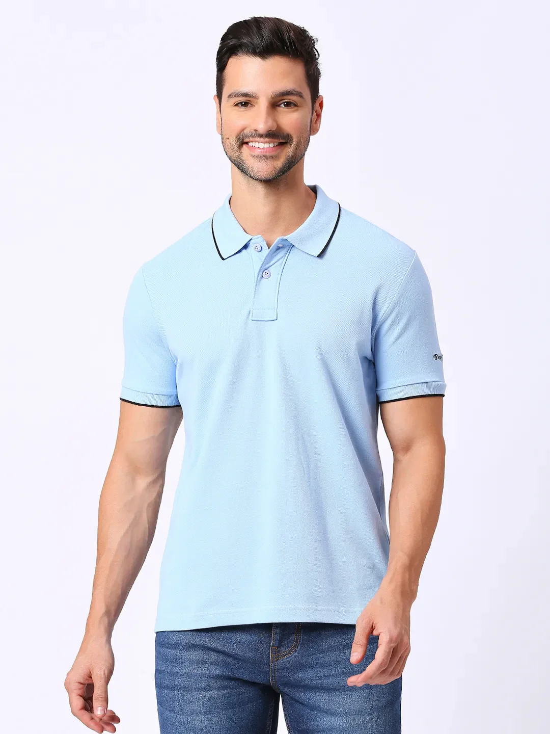 Blue Regular Fit Men's Polo T-Shirt by Being Human Clothing